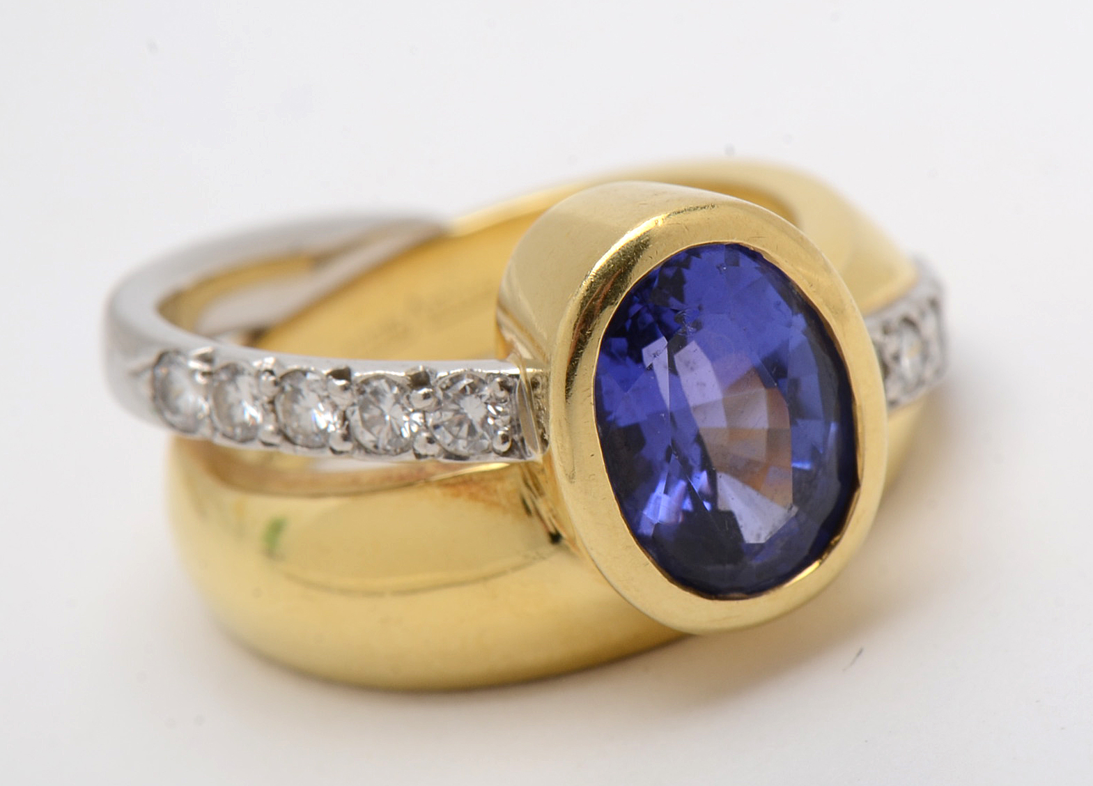 Diana Vincent 18K Yellow Gold and Platinum Diamond and Tanzanite Ring