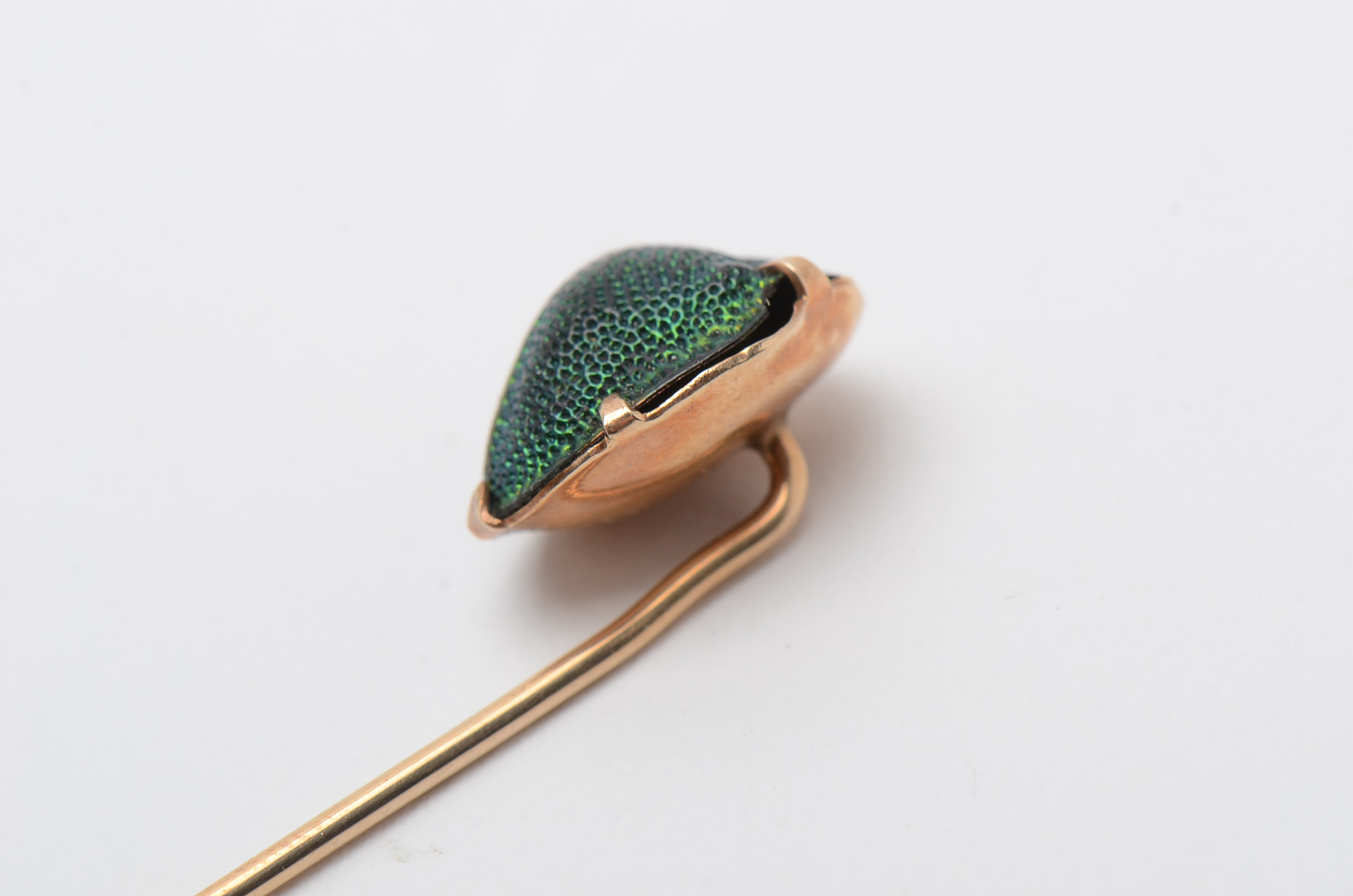 10K Yellow Gold Scarab Beetle Carapace Hat Pin