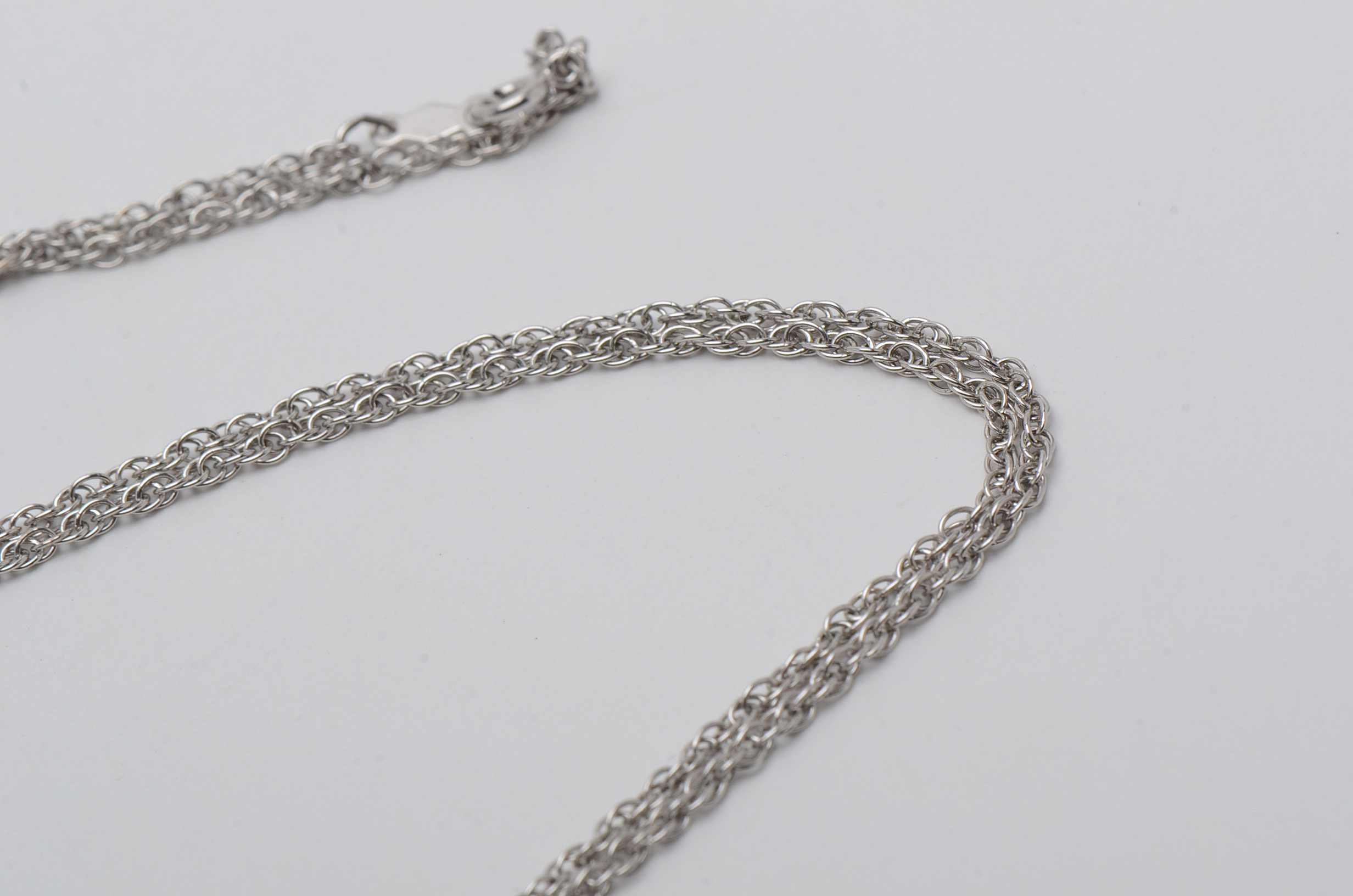 14K White Gold Carved Shell Habillé Diamond Cameo Brooch Pendant and Chain