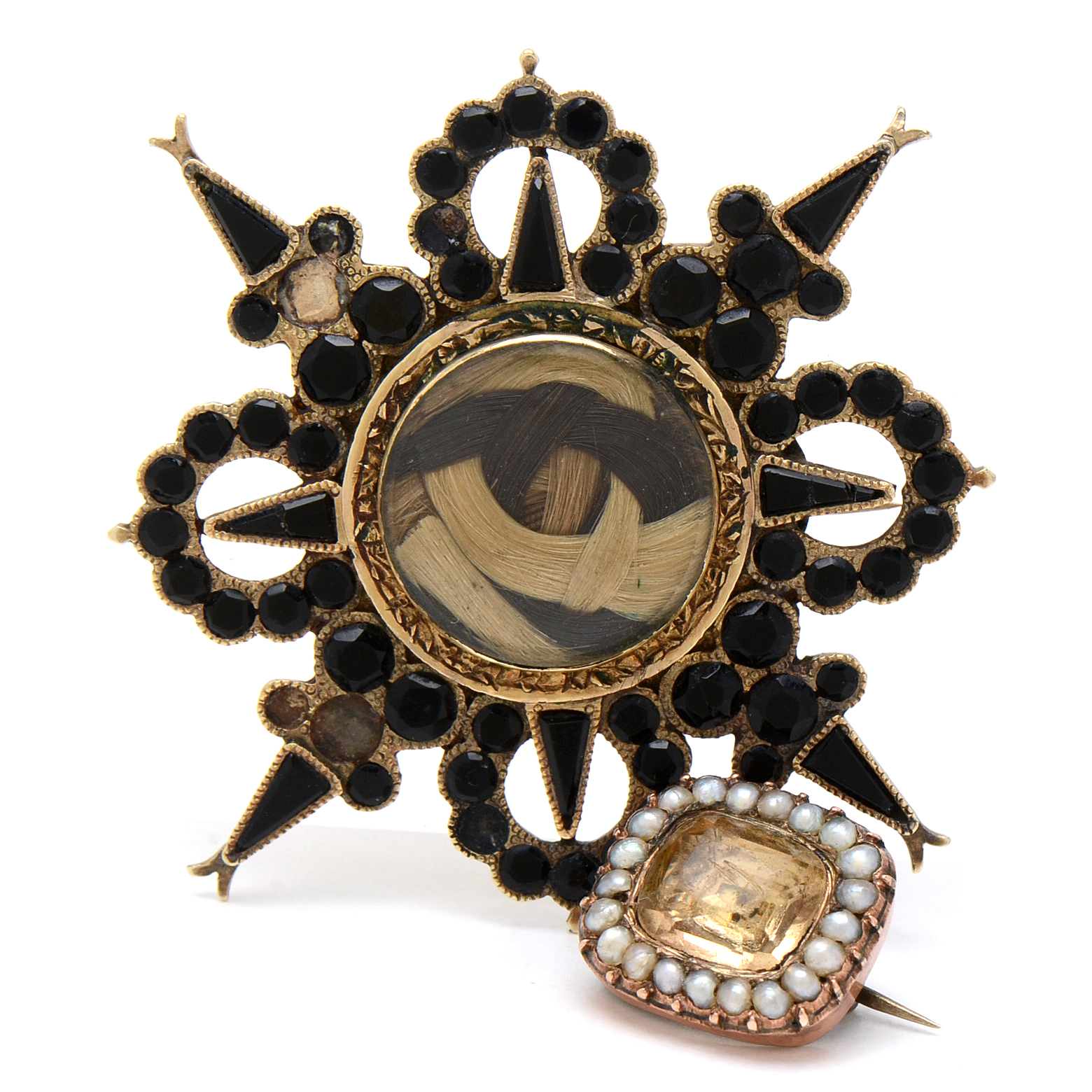 Victorian 14K Yellow Gold Hair Mourning Brooch with Gold-Filled Miniature Brooch