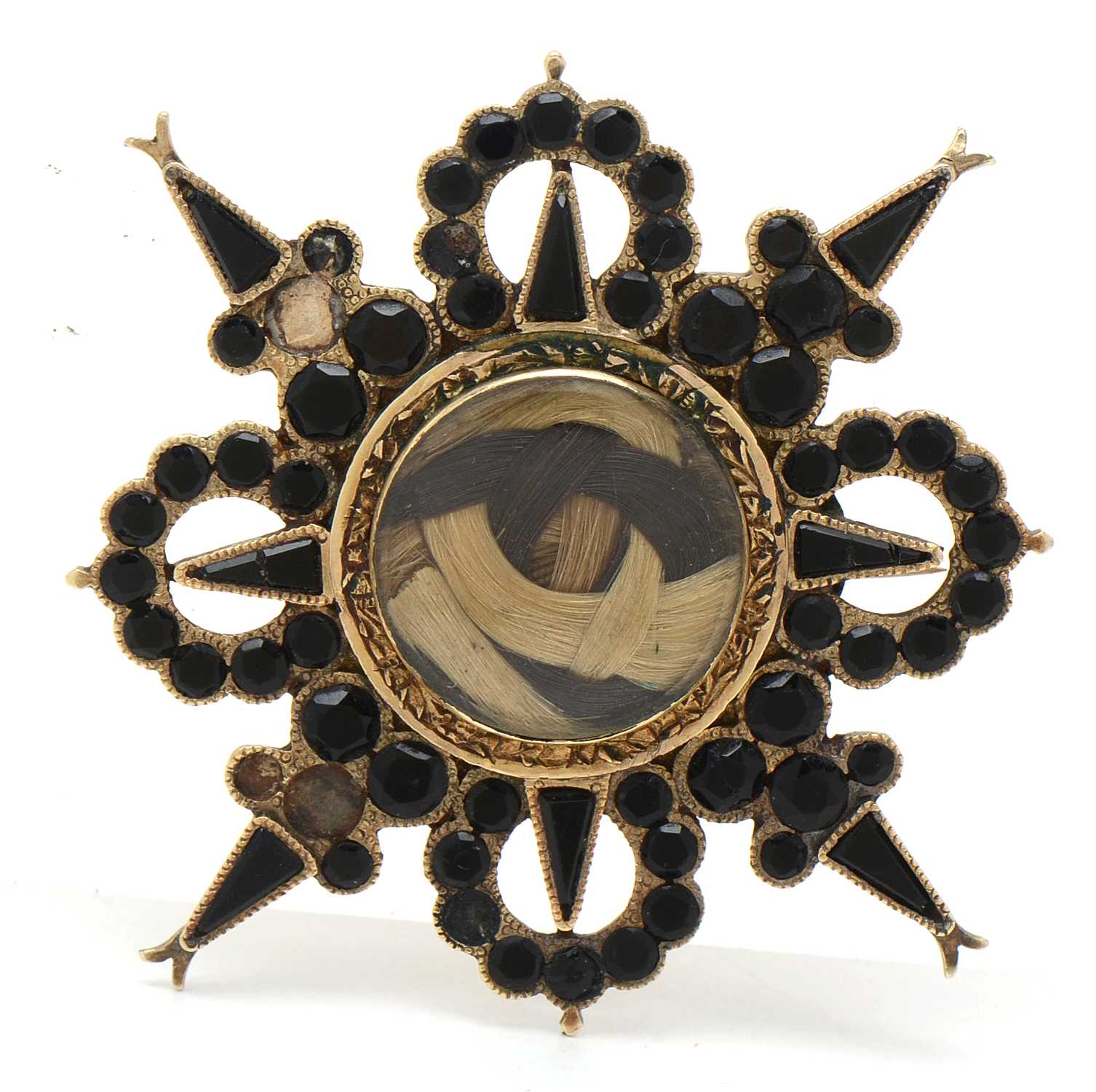 Victorian 14K Yellow Gold Hair Mourning Brooch with Gold-Filled Miniature Brooch