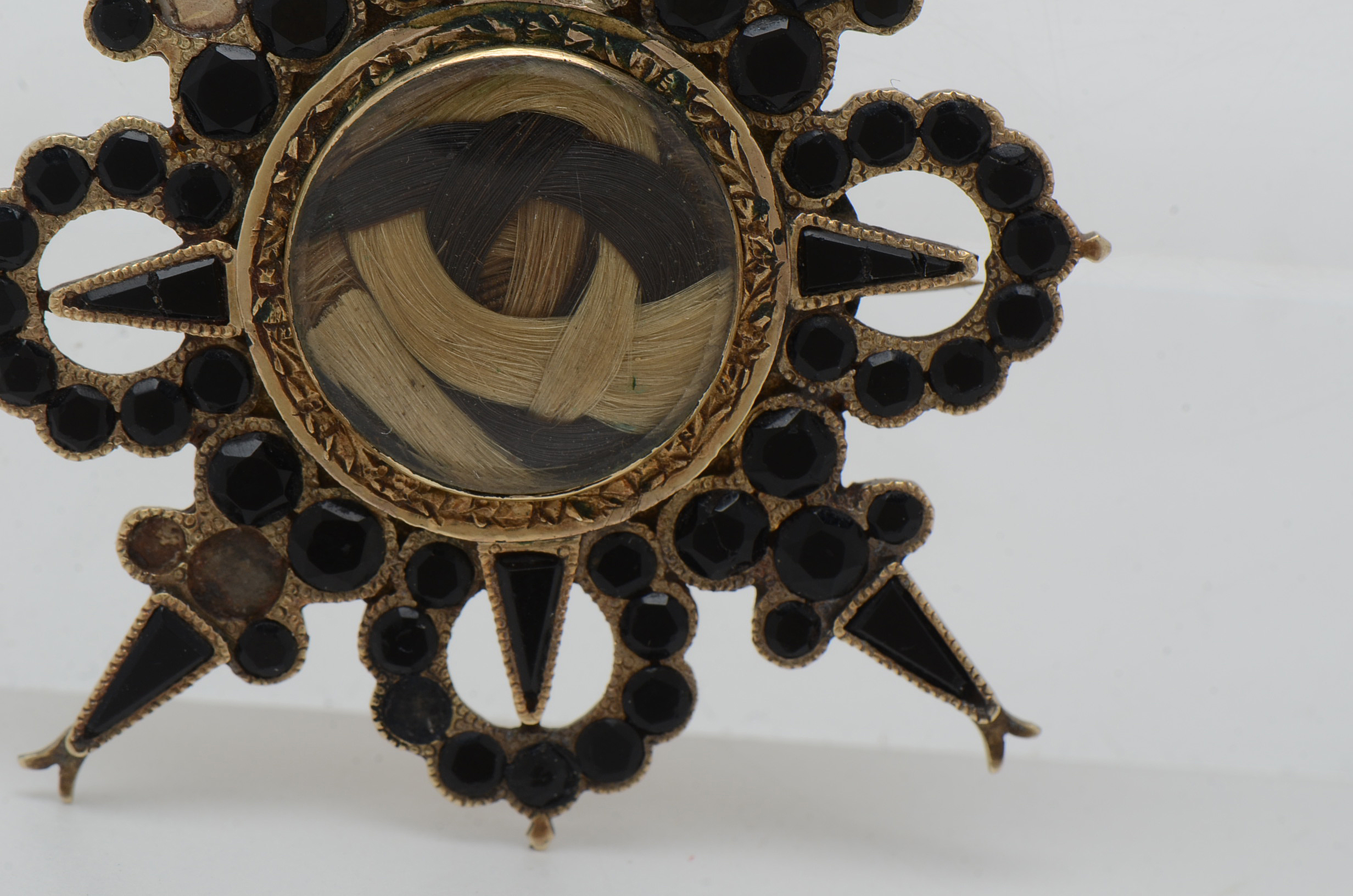 Victorian 14K Yellow Gold Hair Mourning Brooch with Gold-Filled Miniature Brooch