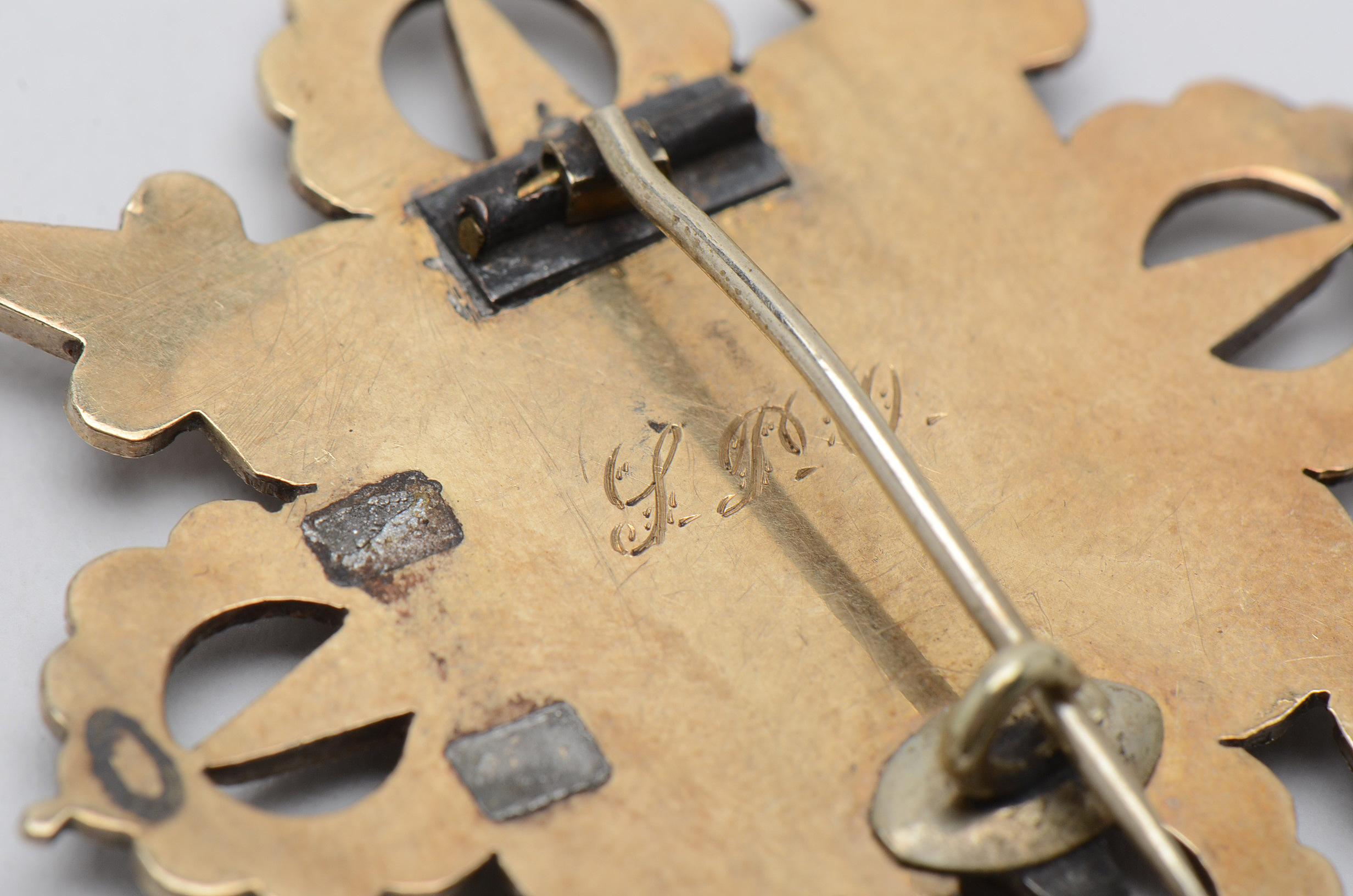 Victorian 14K Yellow Gold Hair Mourning Brooch with Gold-Filled Miniature Brooch