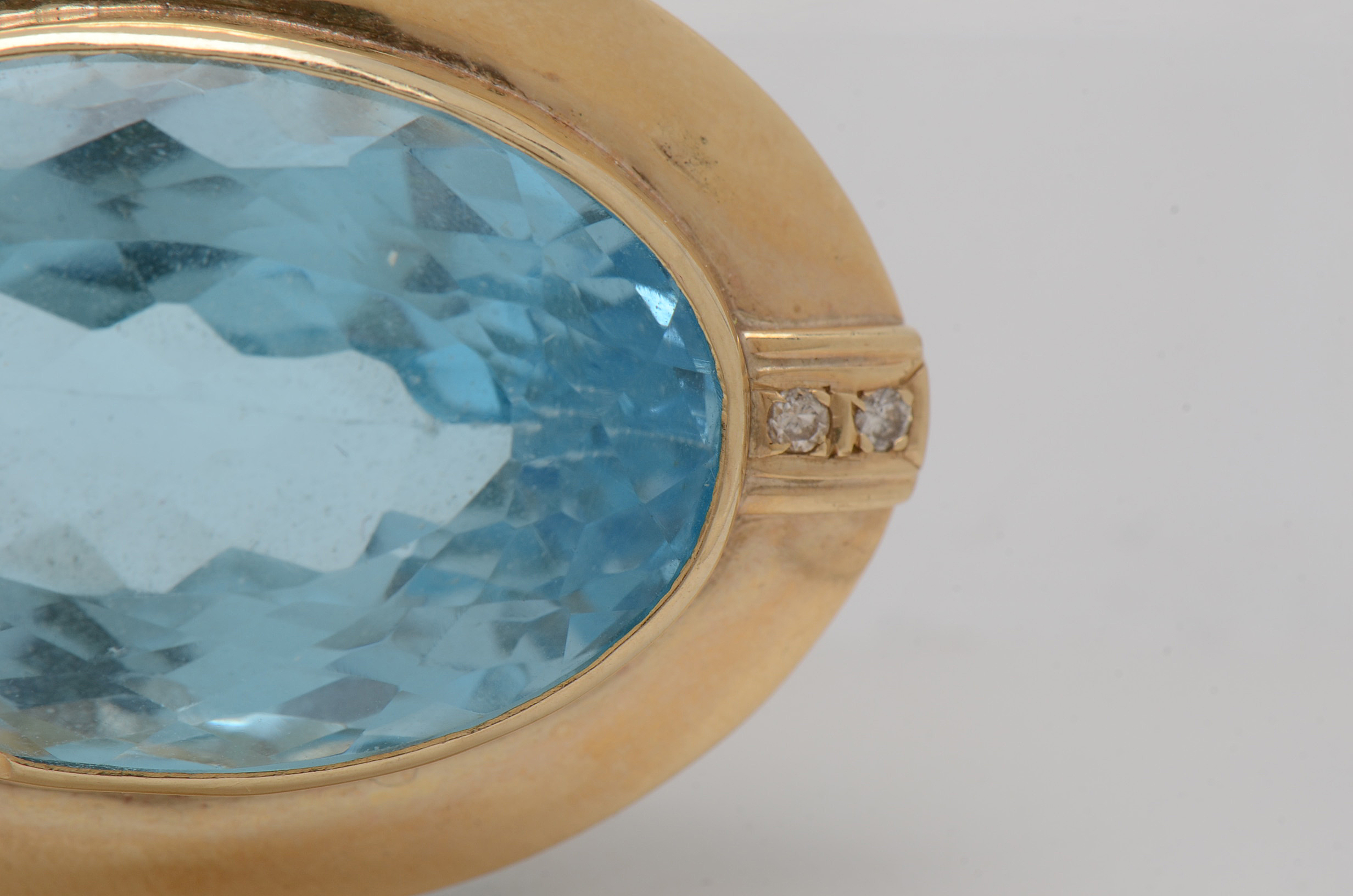 14K Yellow Gold 49.54 Carat Blue Topaz Diamond Statement Pendant