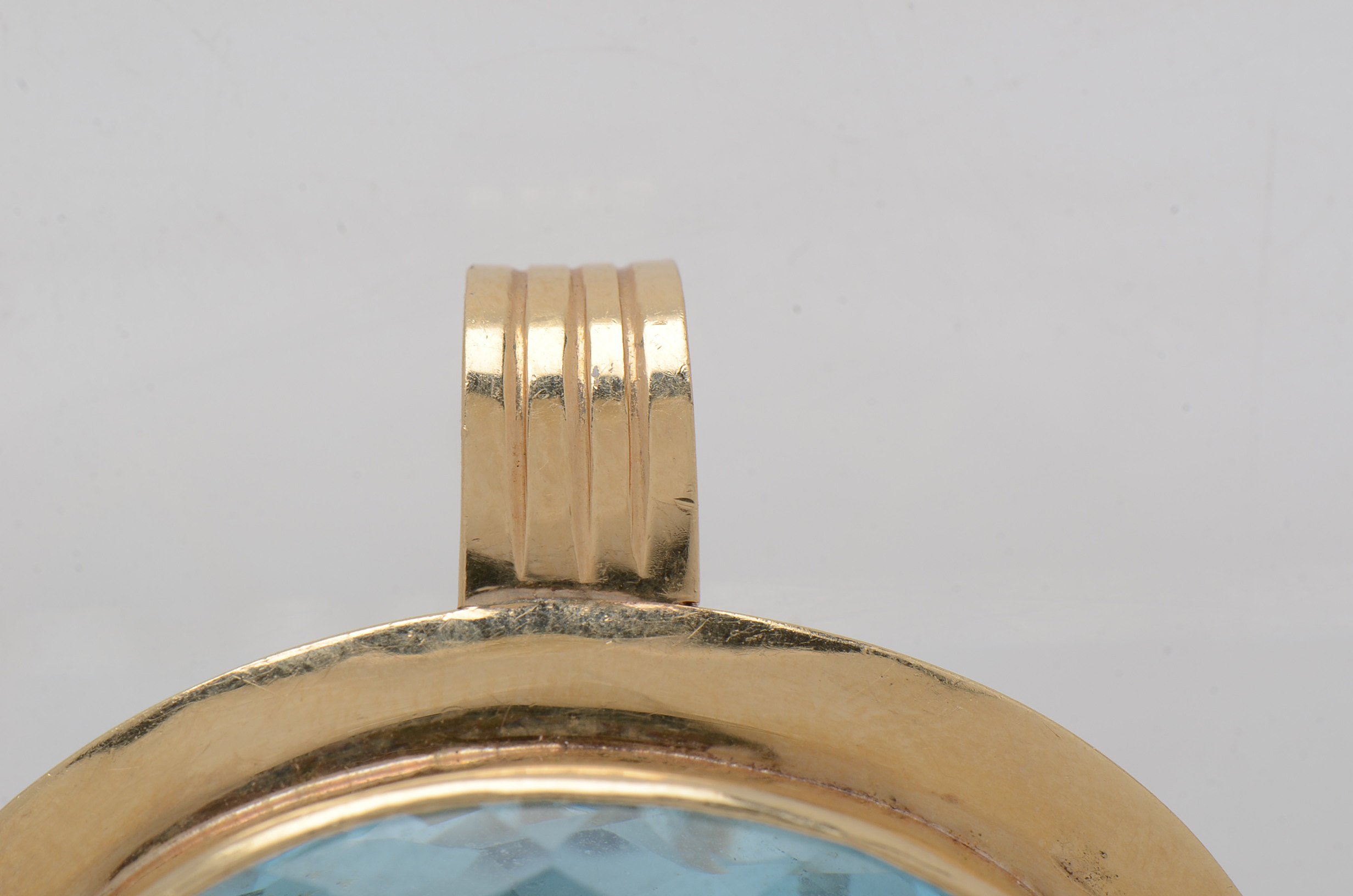 14K Yellow Gold 49.54 Carat Blue Topaz Diamond Statement Pendant