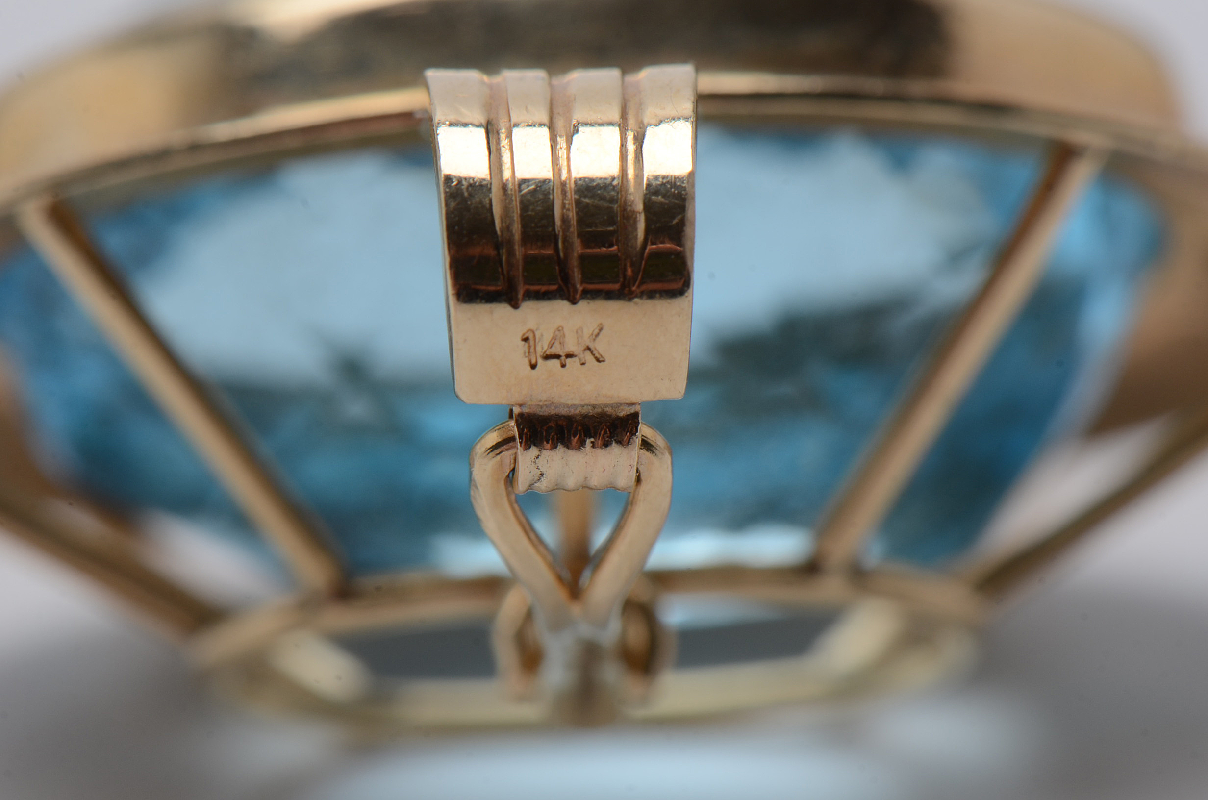 14K Yellow Gold 49.54 Carat Blue Topaz Diamond Statement Pendant