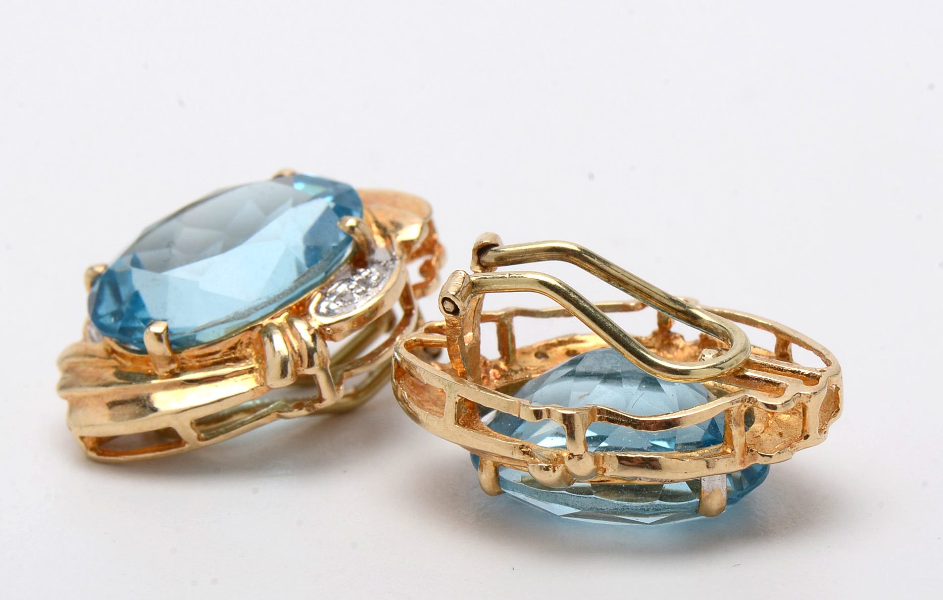 14K Yellow Gold 25.12 CTW Blue Topaz Diamond Clip-On Earrings