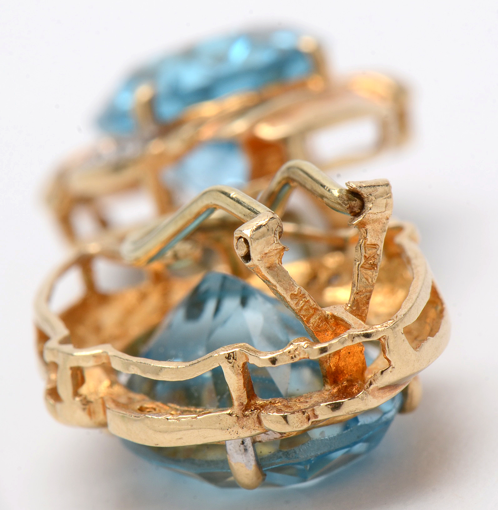 14K Yellow Gold 25.12 CTW Blue Topaz Diamond Clip-On Earrings