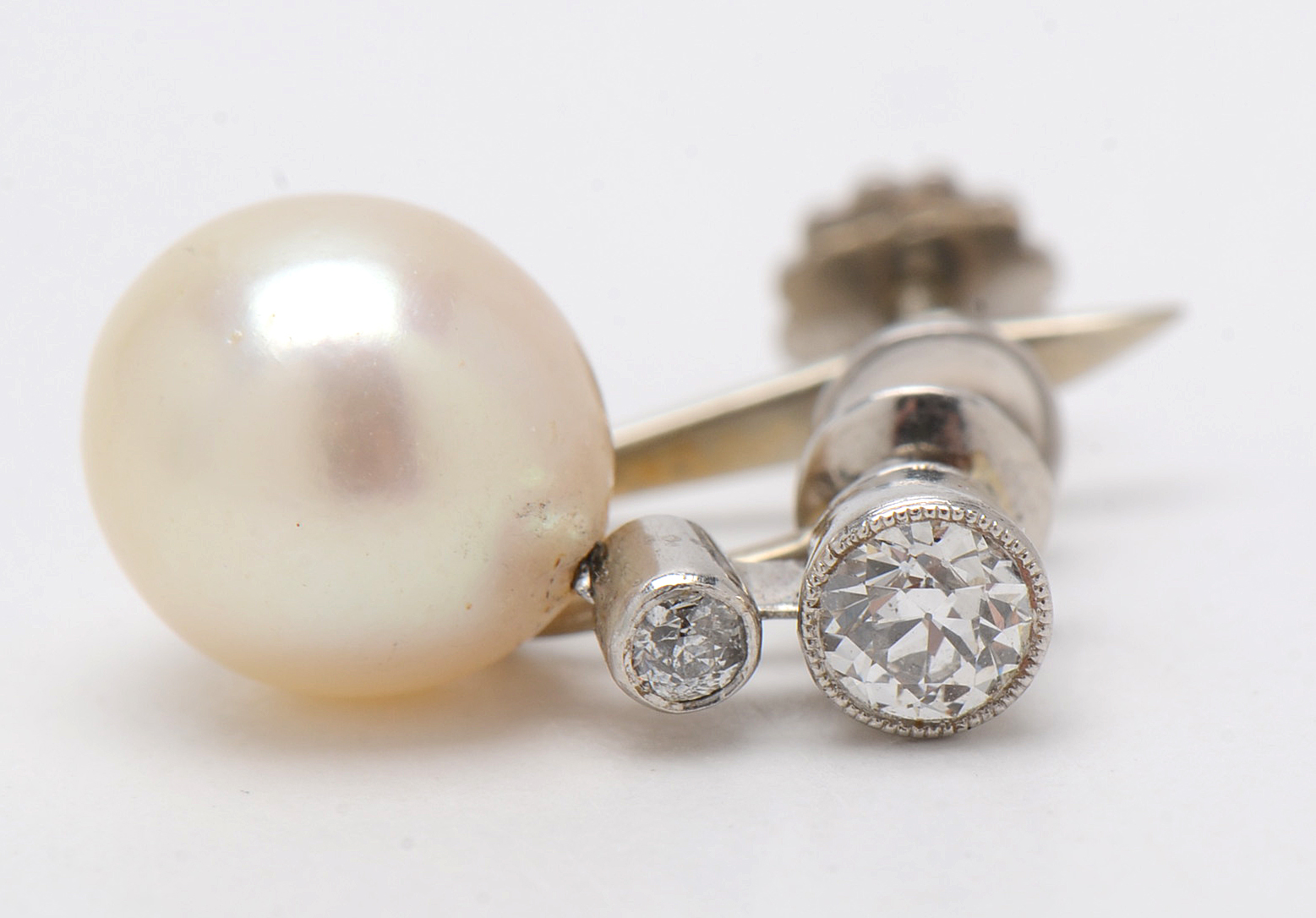 Vintage Platinum Cultured Pearl Diamond Drop Screw Back Earrings