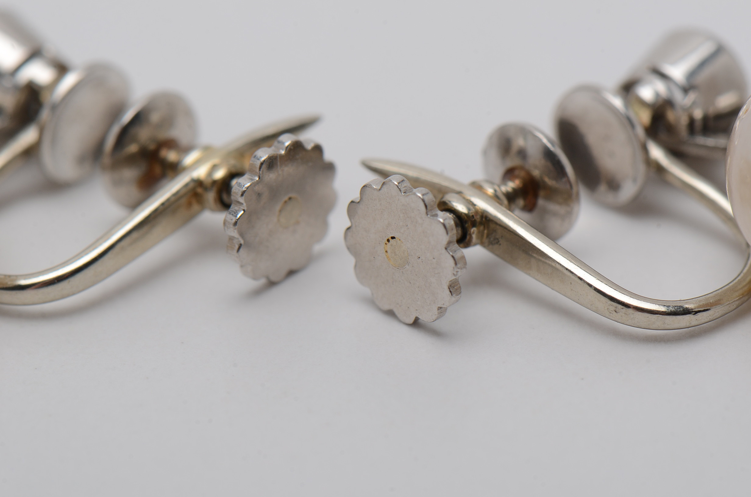 Vintage Platinum Cultured Pearl Diamond Drop Screw Back Earrings