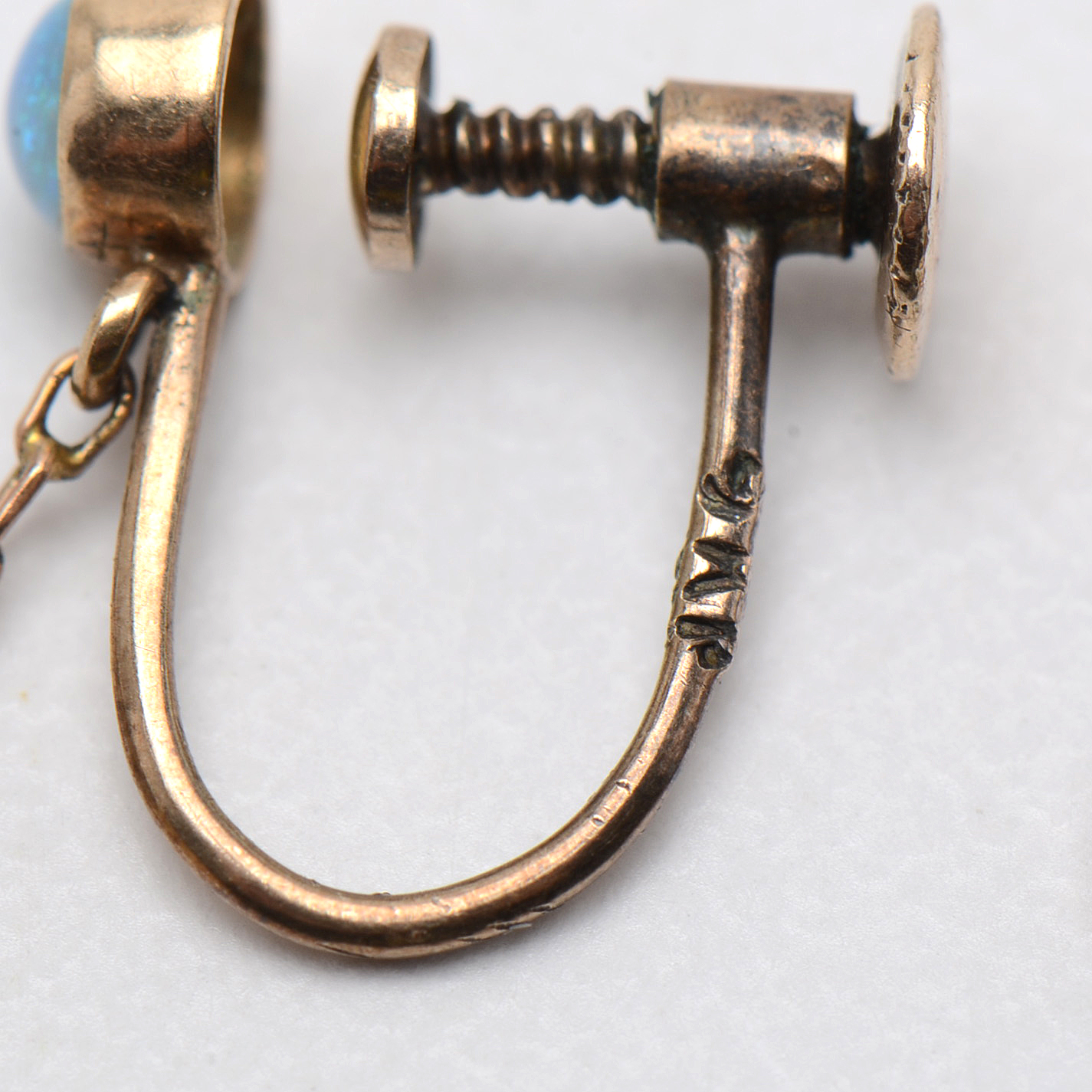 Early 20th Century 9K Yellow Gold Opal Drop Screw Back Earrings