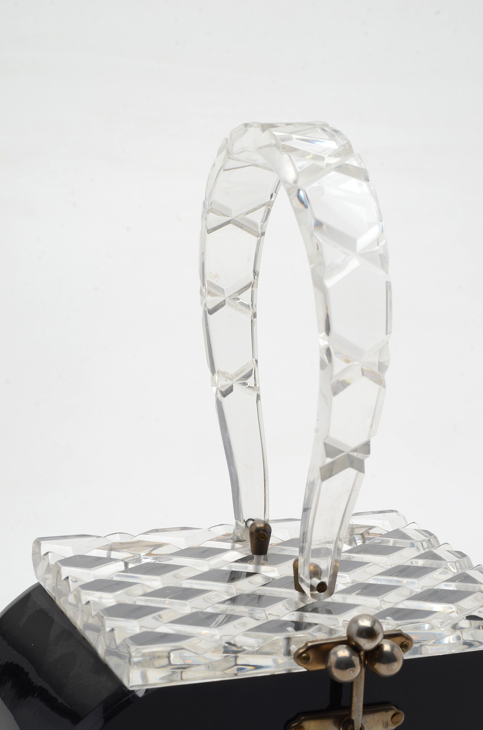 Vintage Black Oval Lucite Purse with raised Diamond Top