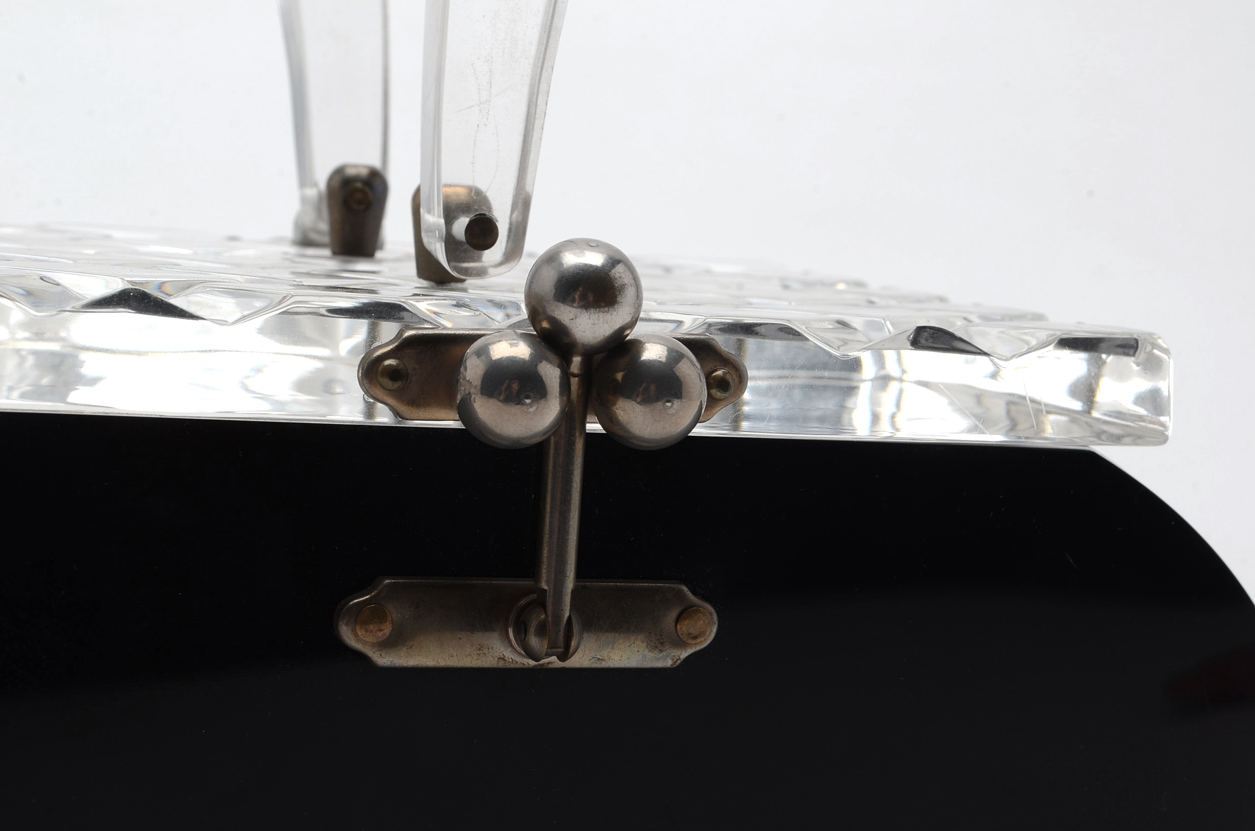 Vintage Black Oval Lucite Purse with raised Diamond Top