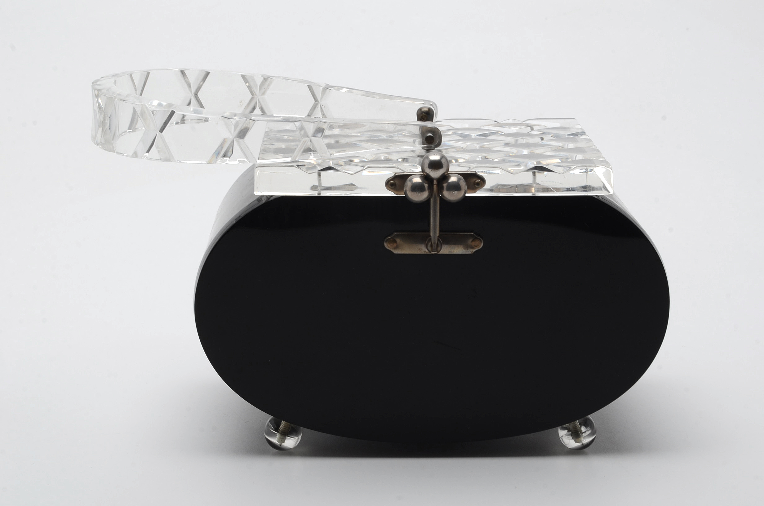 Vintage Black Oval Lucite Purse with raised Diamond Top