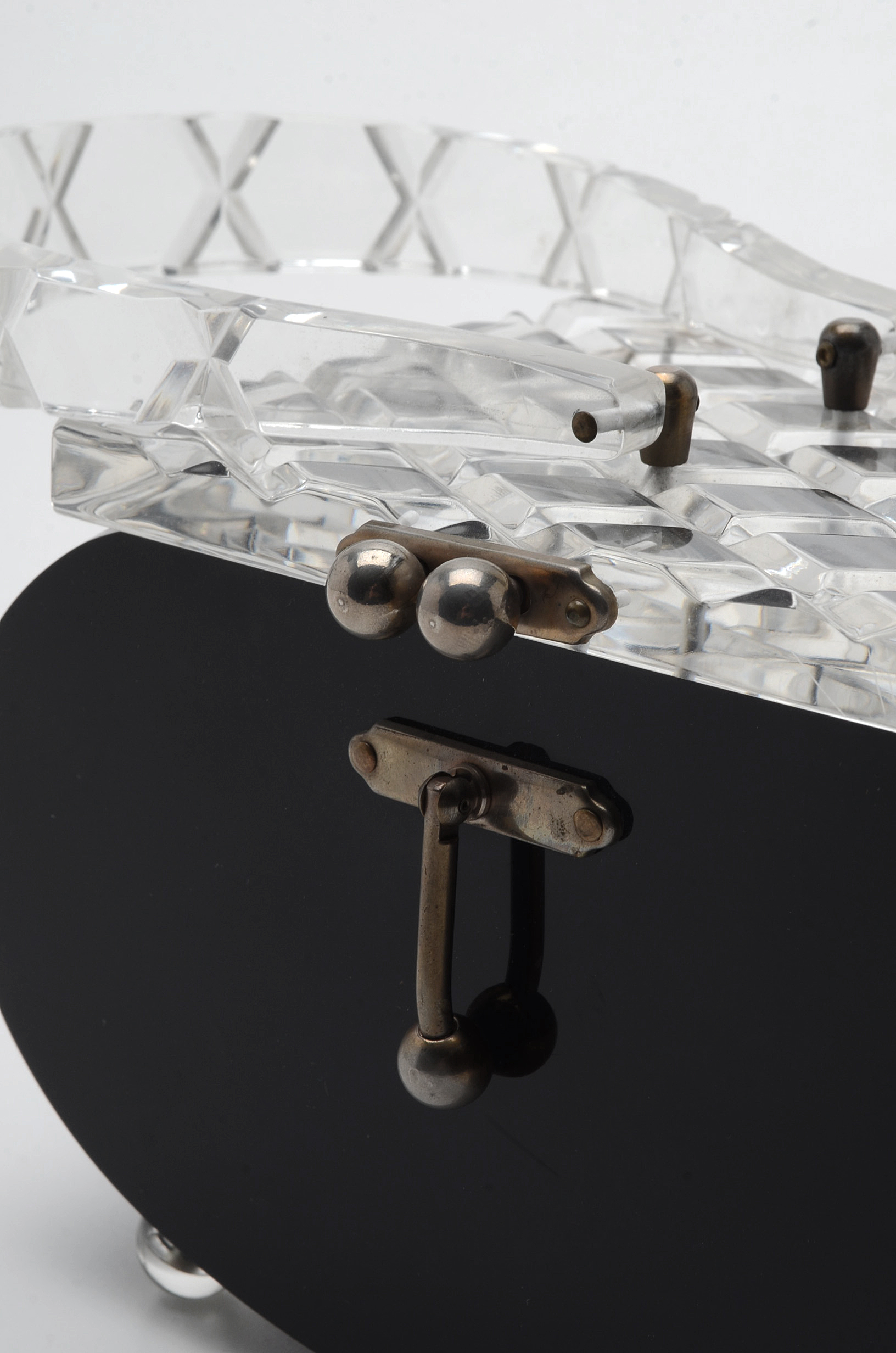 Vintage Black Oval Lucite Purse with raised Diamond Top