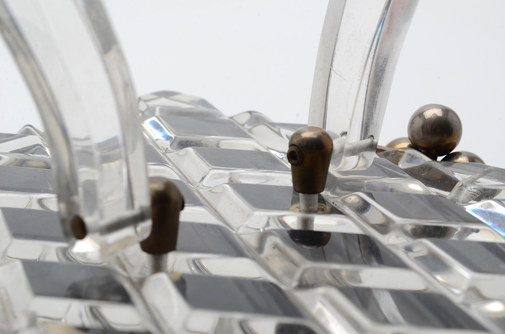 Vintage Black Oval Lucite Purse with raised Diamond Top