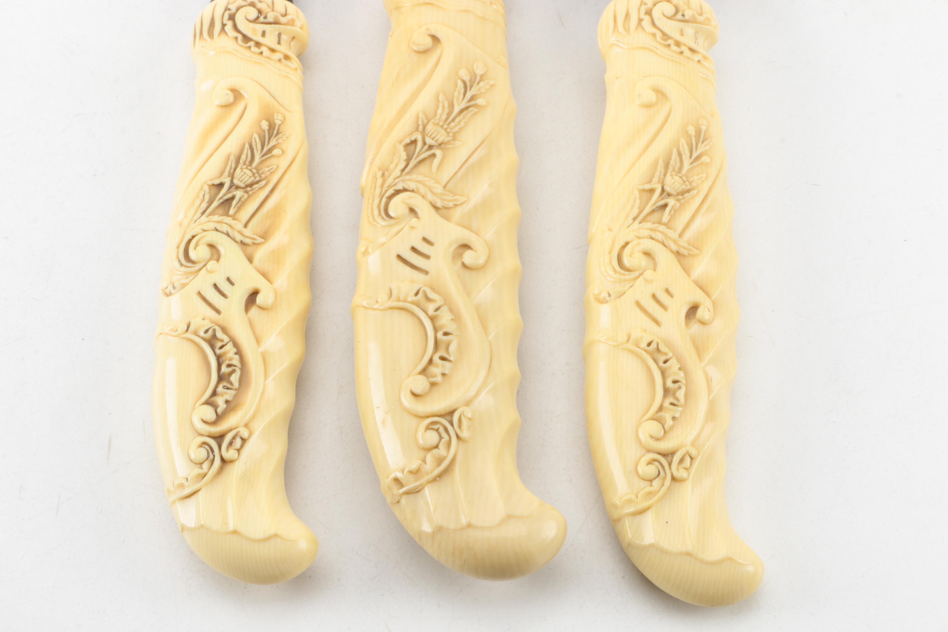 Celluloid and Sterling Silver Bolstered Carving Set