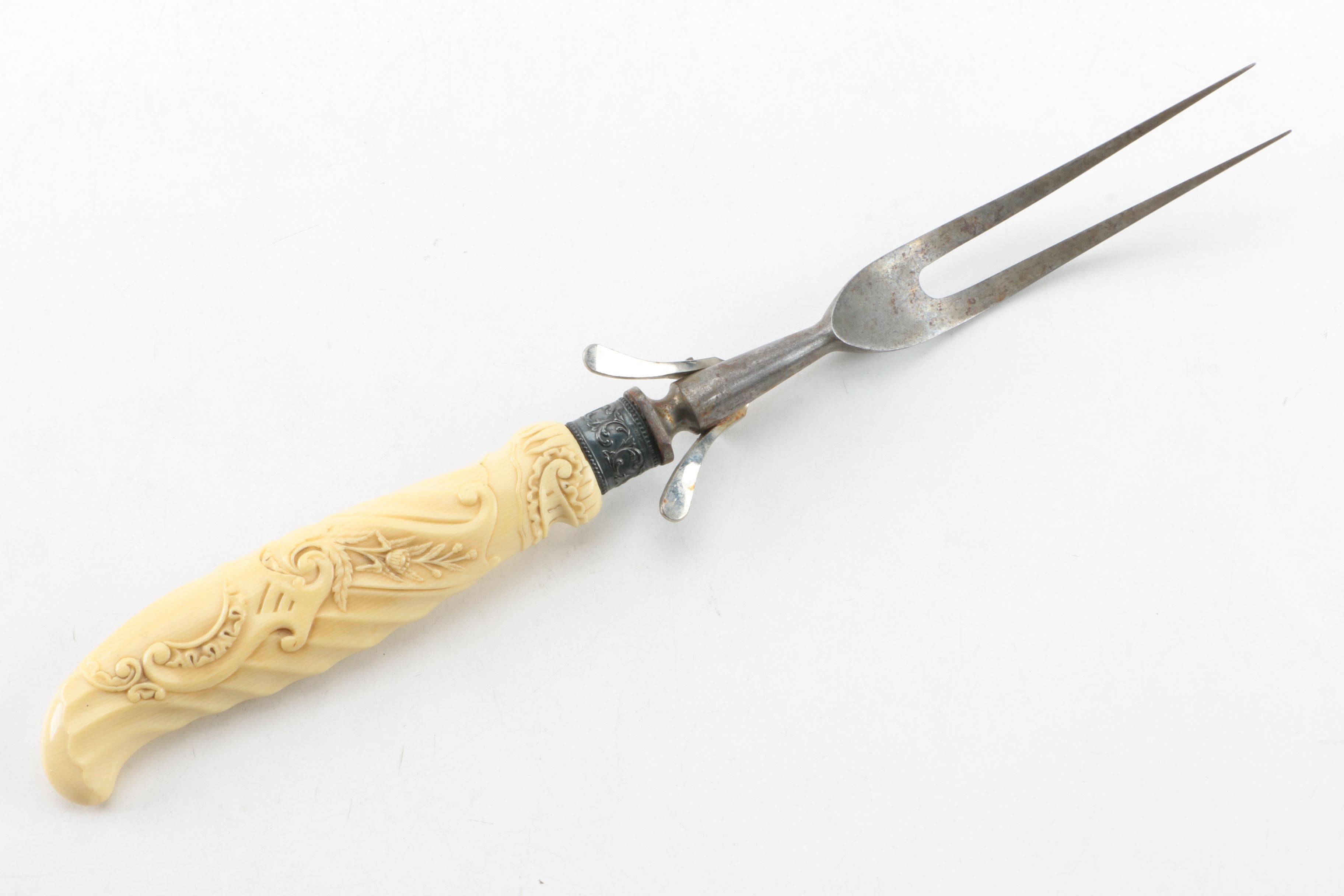 Celluloid and Sterling Silver Bolstered Carving Set
