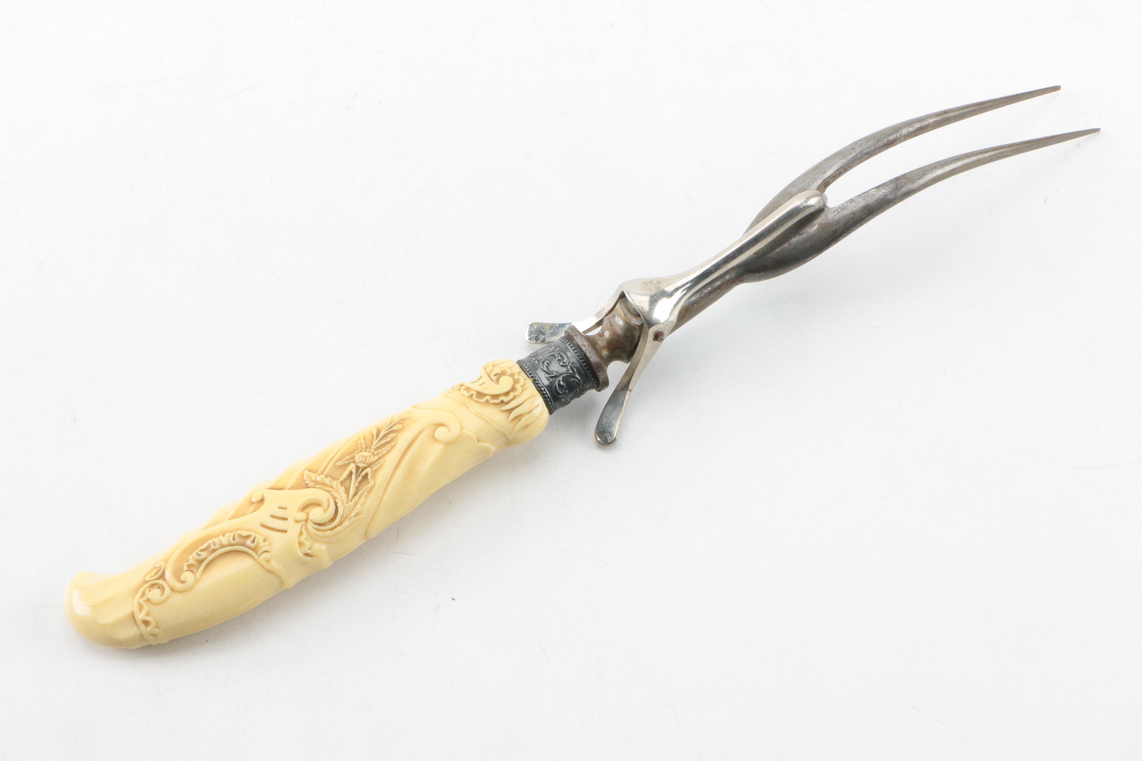 Celluloid and Sterling Silver Bolstered Carving Set