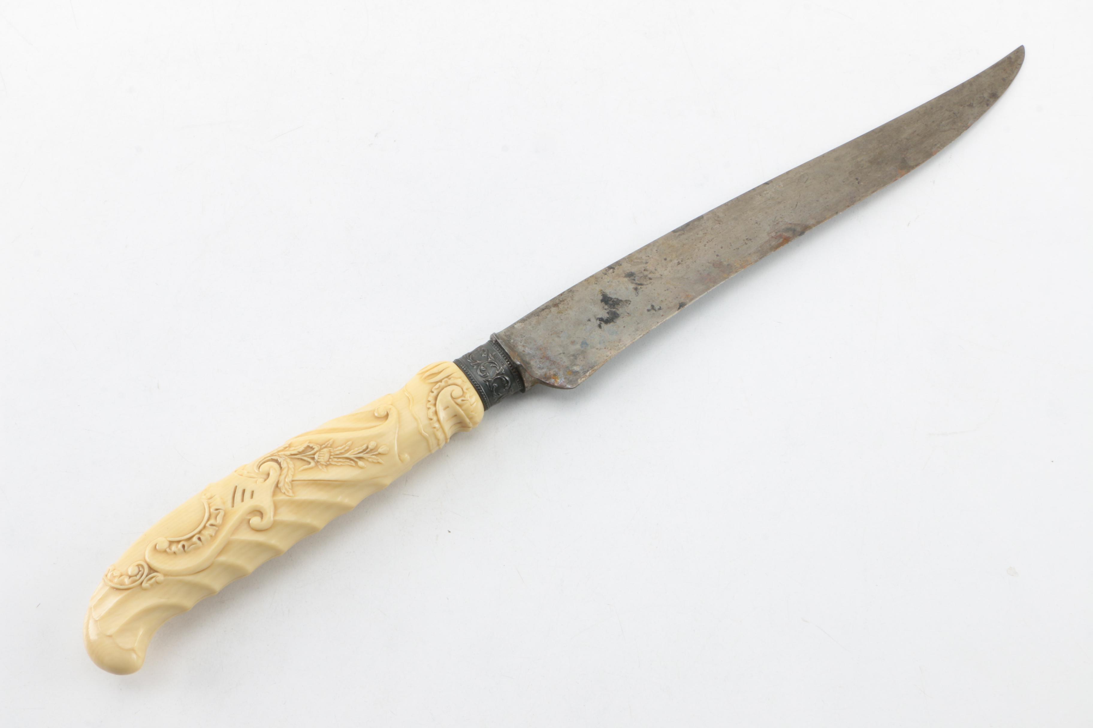 Celluloid and Sterling Silver Bolstered Carving Set