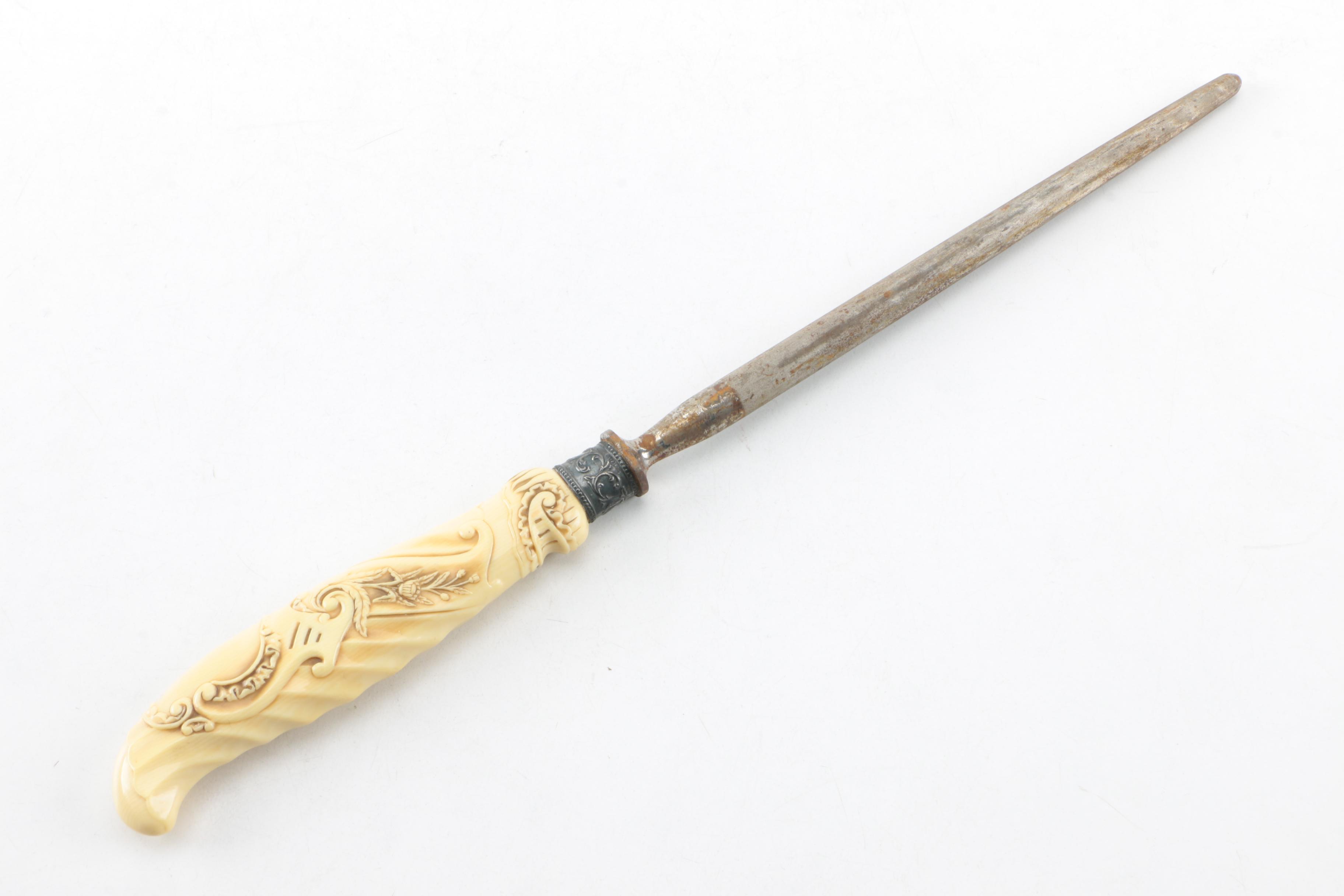 Celluloid and Sterling Silver Bolstered Carving Set