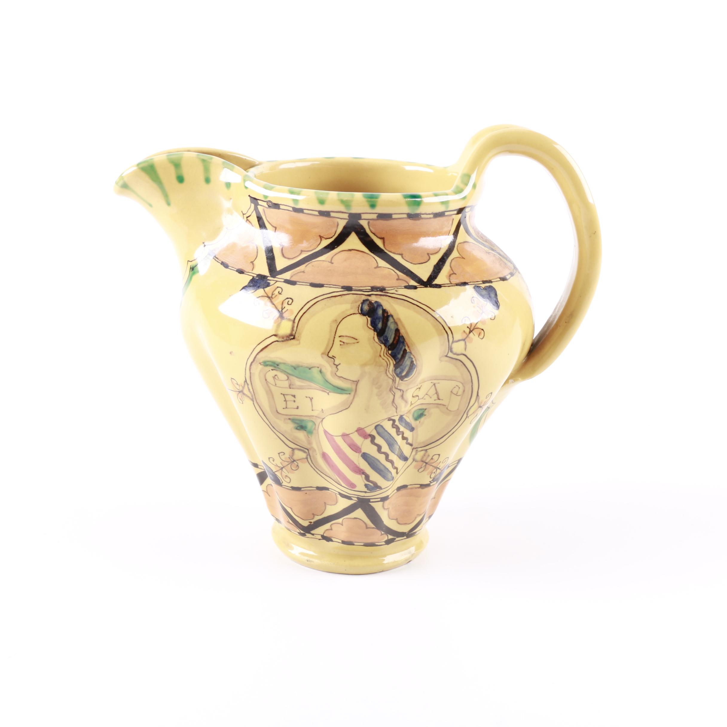 Vintage Ciaurro Orvieto Hand Painted Italian Faience Pitcher
