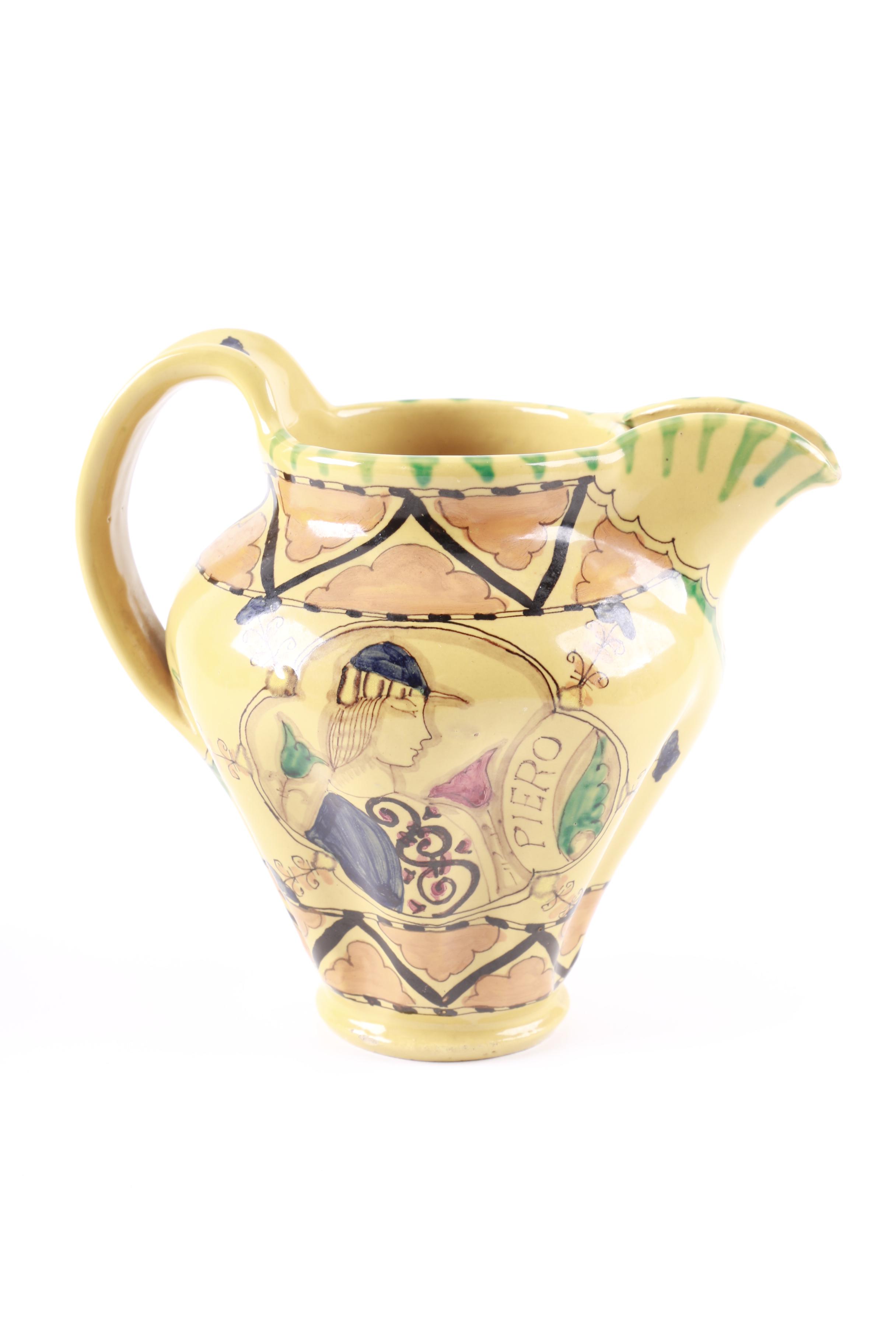 Vintage Ciaurro Orvieto Hand Painted Italian Faience Pitcher