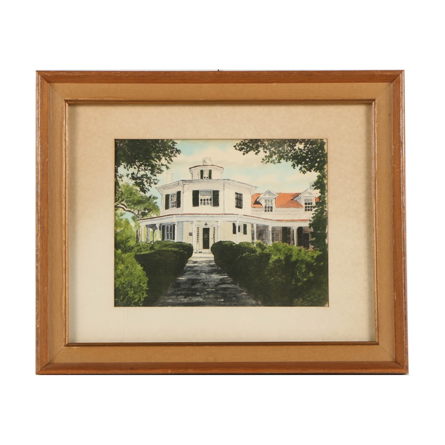 Hand-Colored Halftone Print on Paper after Wilson Gray "Glebe House"