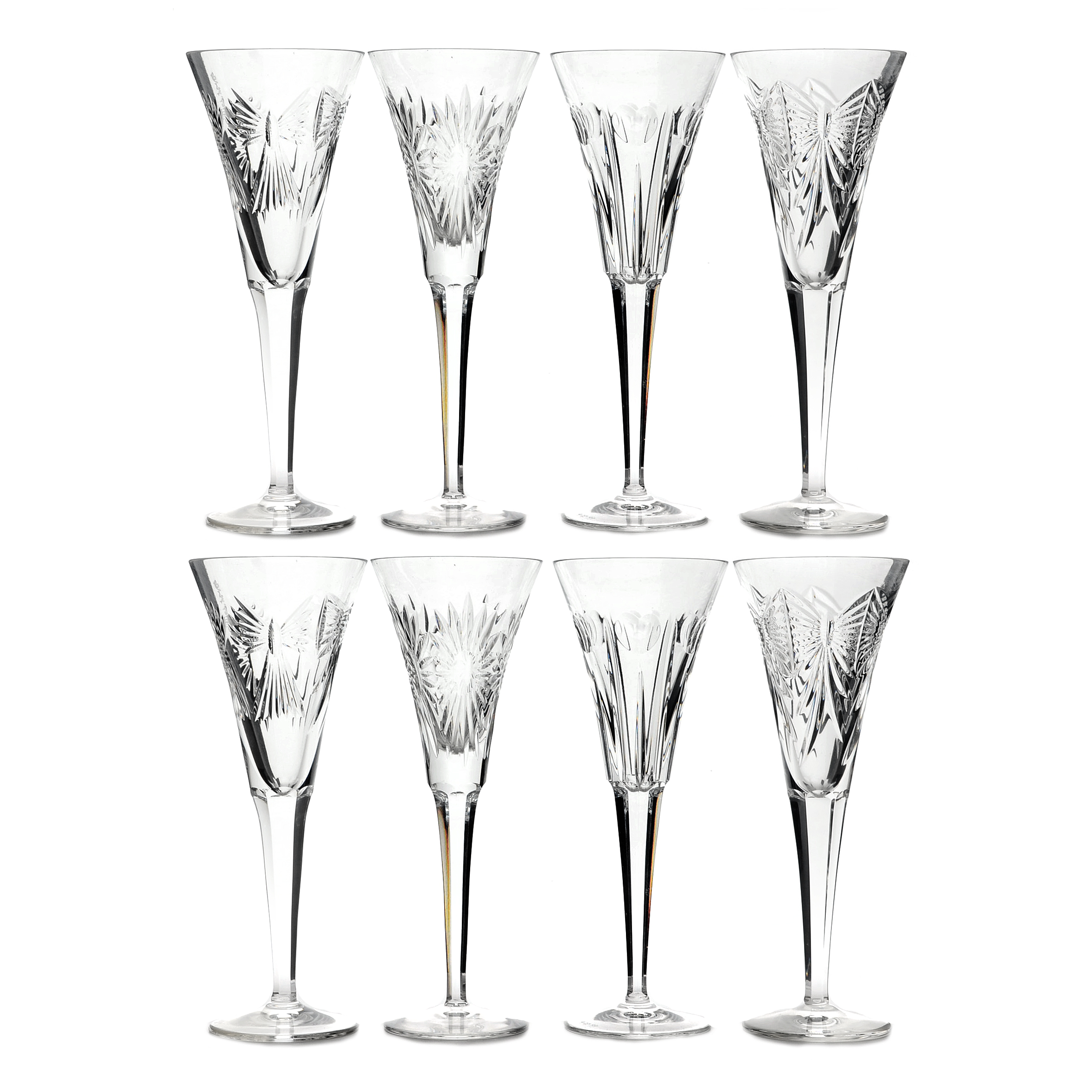 Eight Waterford Crystal "Millennium Collection" Champagne Flutes"