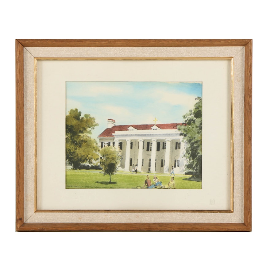 Wilson Gray Hand-Tinted Lithograph "Marymount (Rixey Mansion) Arlington, VA"