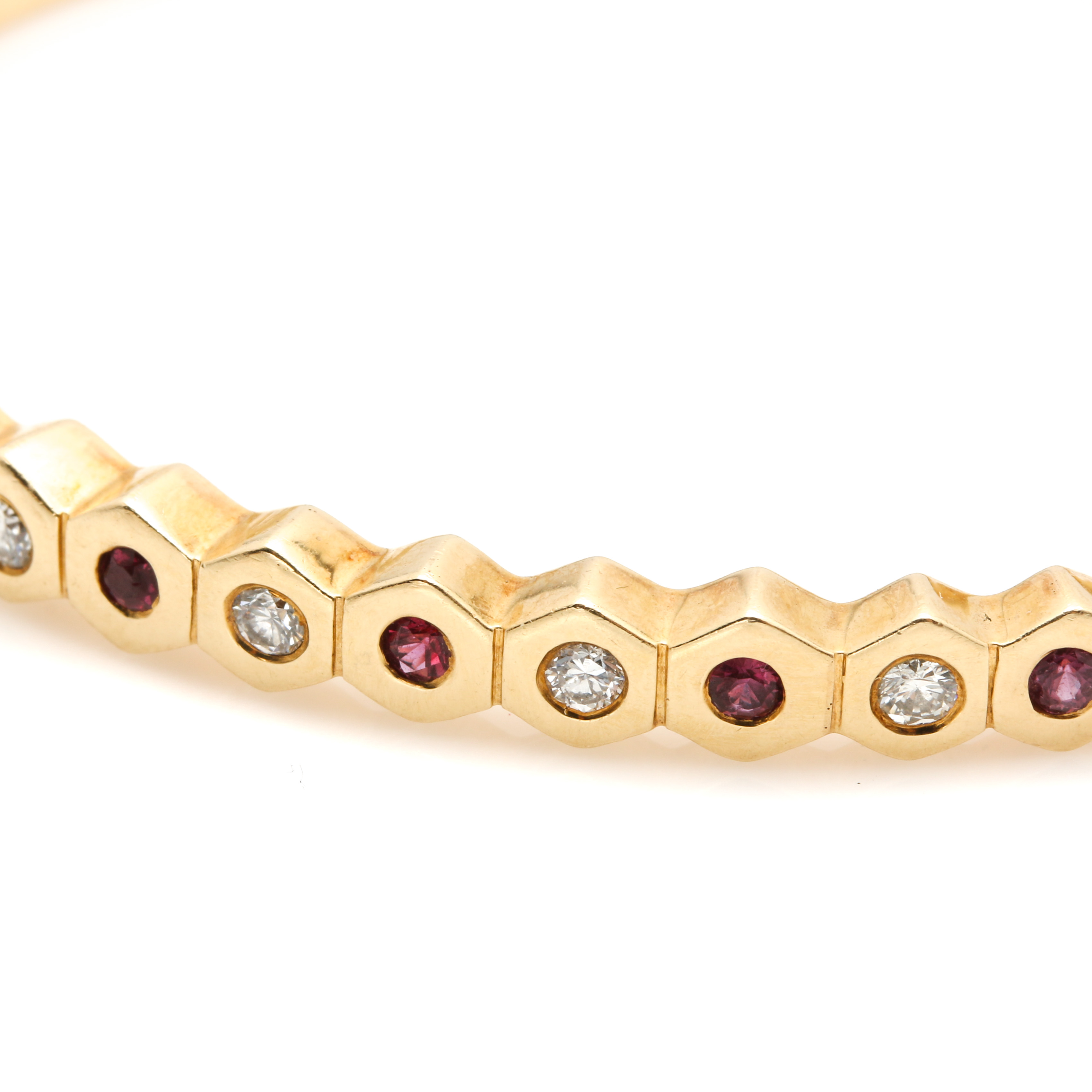 14K Yellow Gold Ruby and Diamond Hinged Bracelet