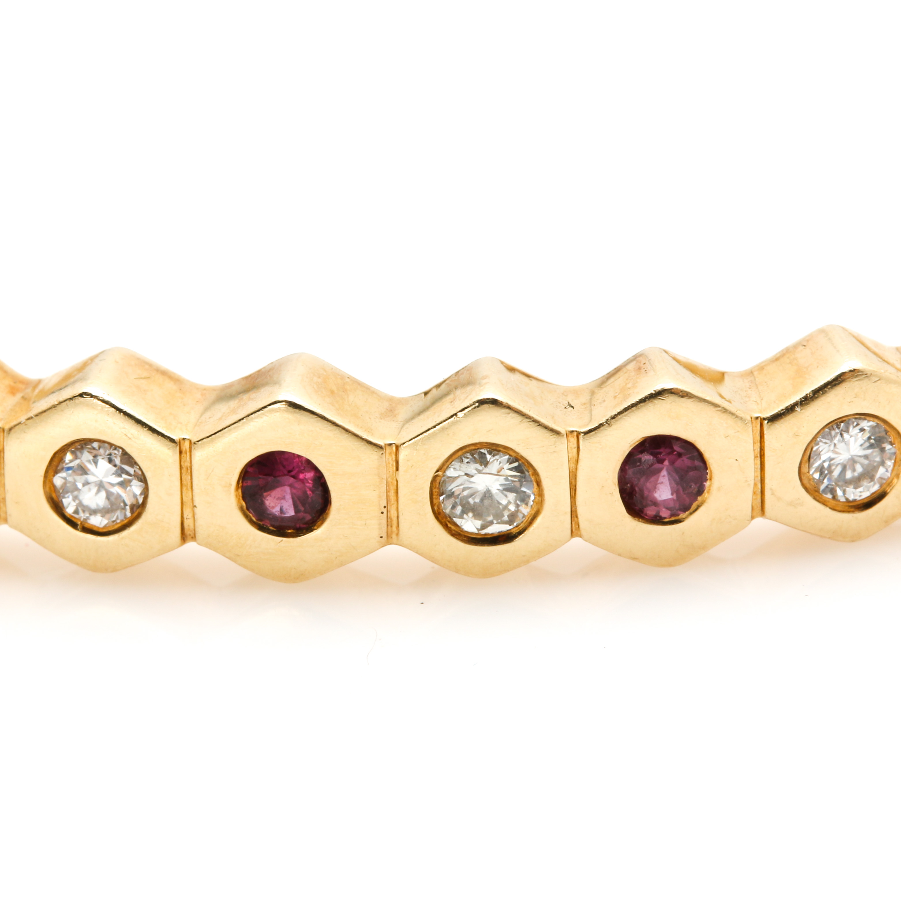14K Yellow Gold Ruby and Diamond Hinged Bracelet