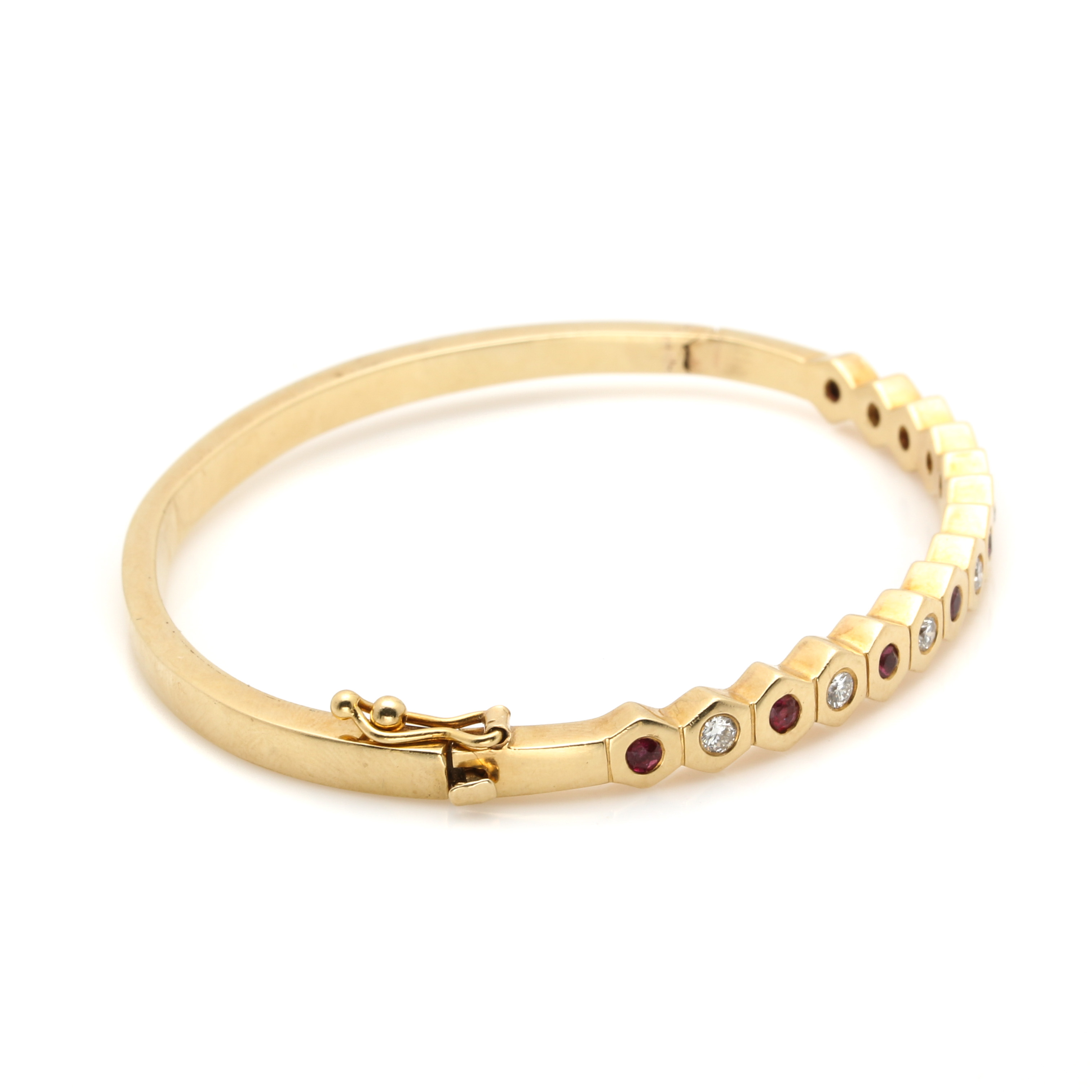 14K Yellow Gold Ruby and Diamond Hinged Bracelet