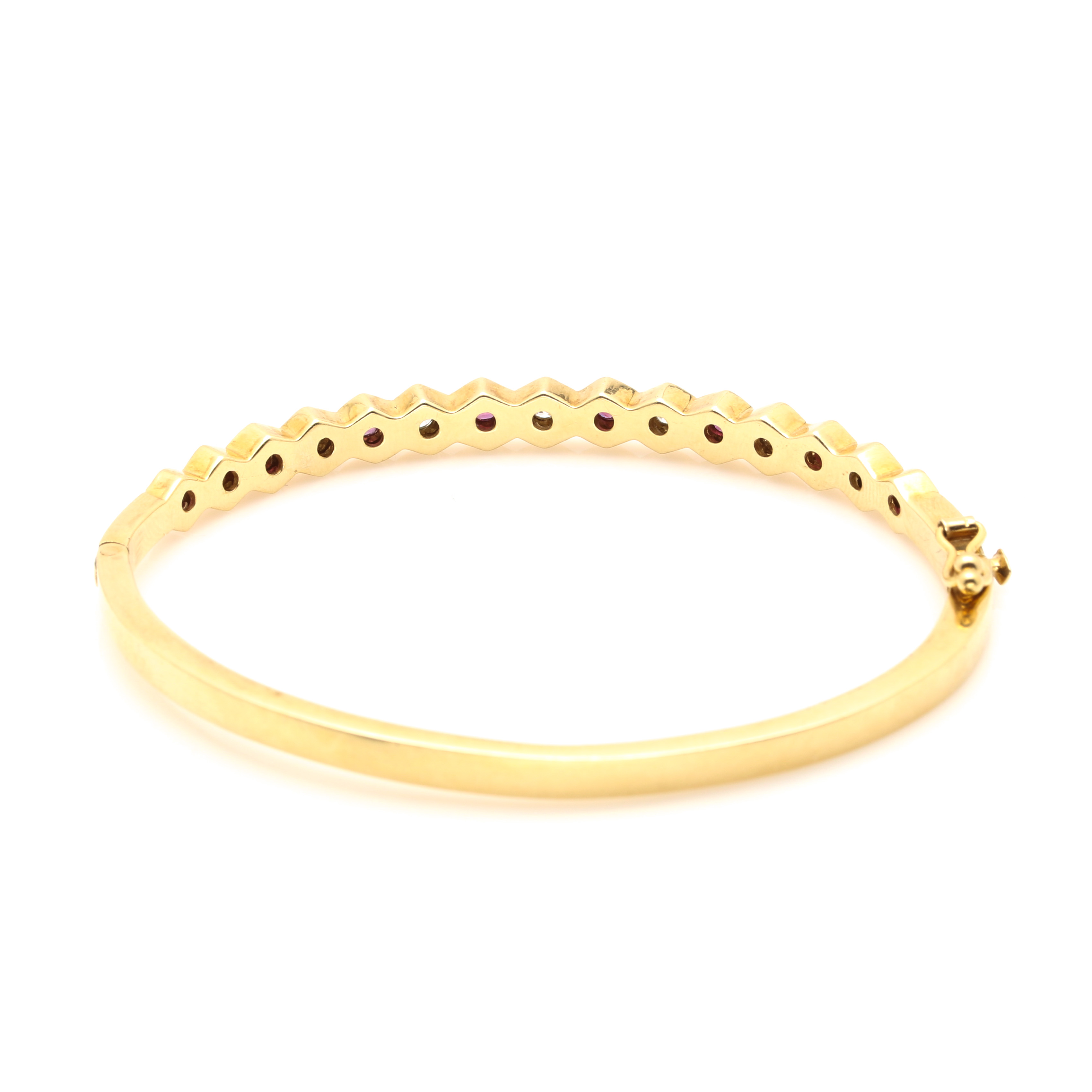 14K Yellow Gold Ruby and Diamond Hinged Bracelet