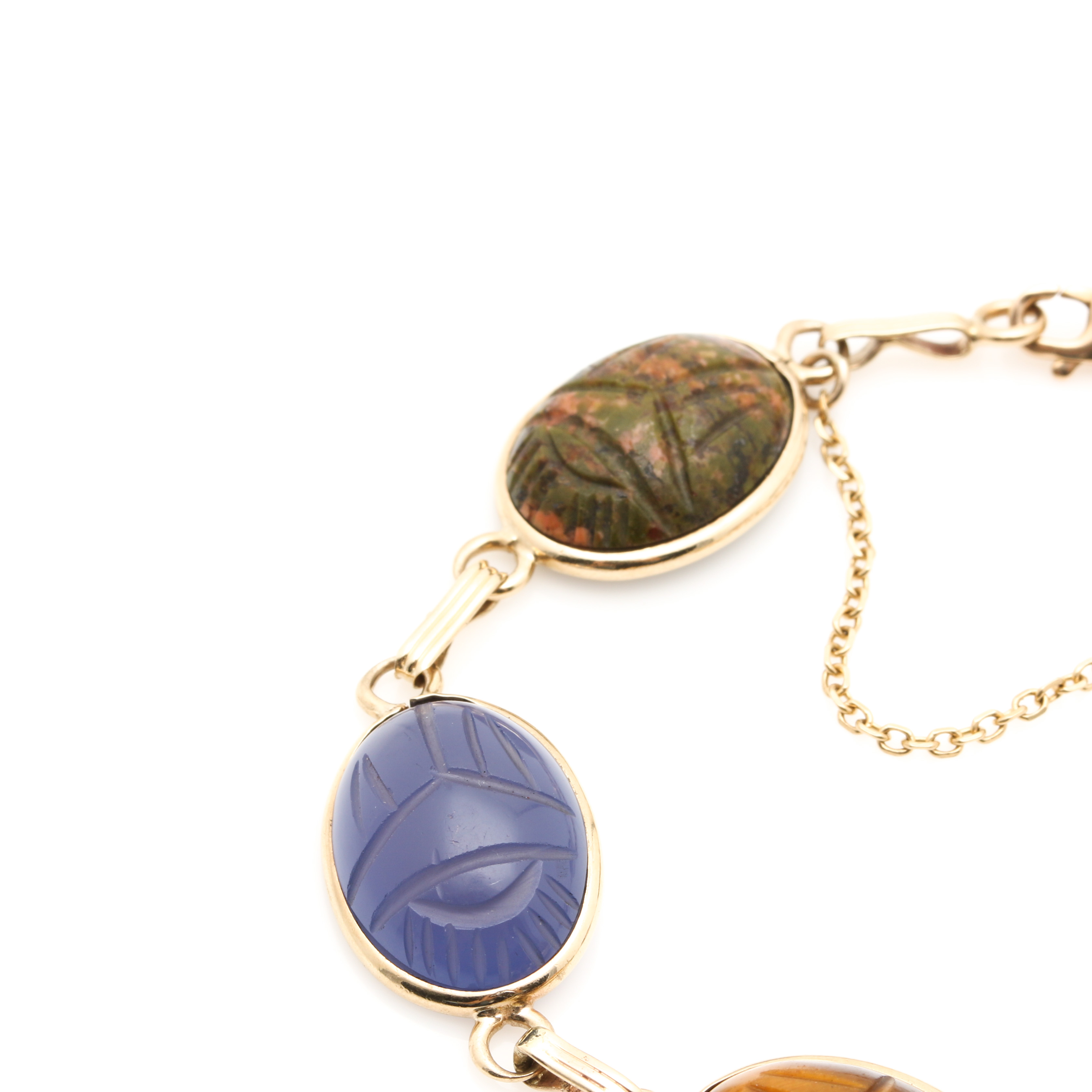 14K Yellow Gold Gemstone Scarab Bracelet