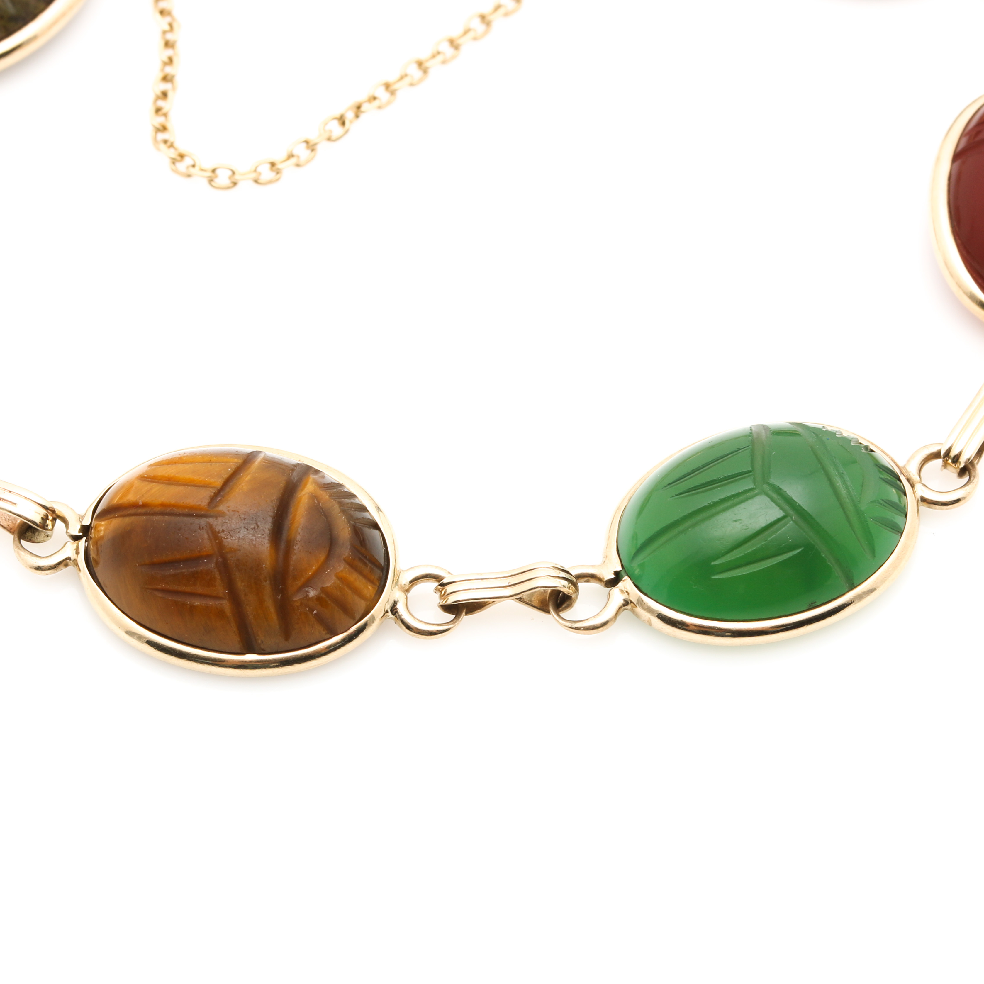 14K Yellow Gold Gemstone Scarab Bracelet