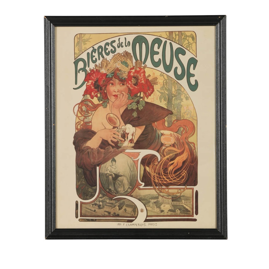 Offset Lithograph after Alphonse Mucha "Bieres De La Meuse"