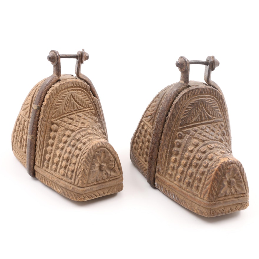 Pair Of Antique South American Hand Carved Stirrups