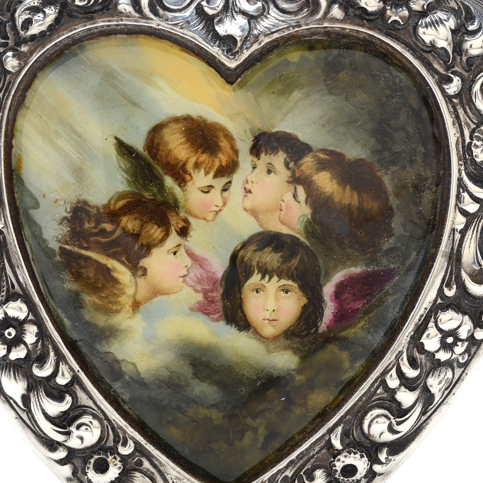 Antique Mauser Sterling Silver Hand-Painted Enamel Hinged Heart-Shaped Box