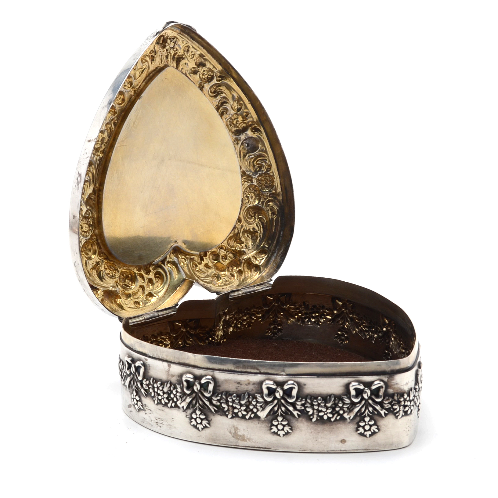 Antique Mauser Sterling Silver Hand-Painted Enamel Hinged Heart-Shaped Box