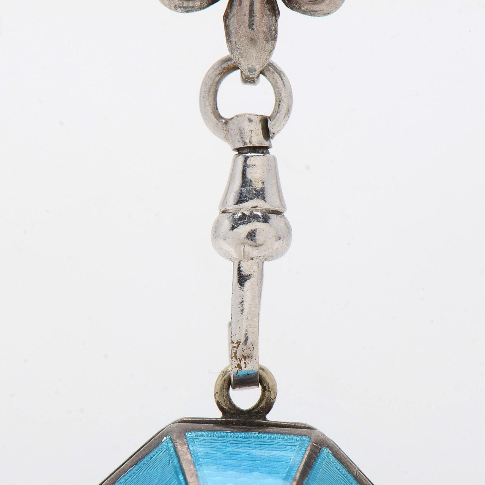 Early 20th Century Goering Swiss Sterling Silver Guilloche Enamel Pin Watch