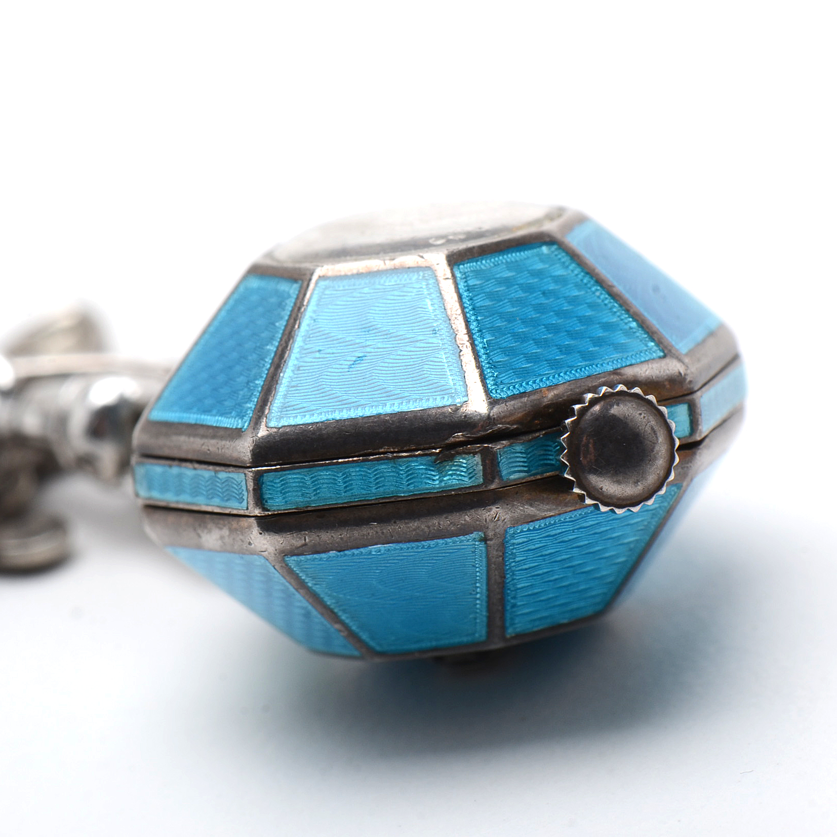 Early 20th Century Goering Swiss Sterling Silver Guilloche Enamel Pin Watch