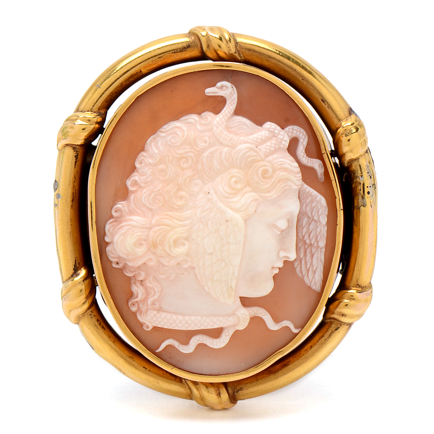Victorian 14K Yellow Gold "Medusa" Cameo Brooch