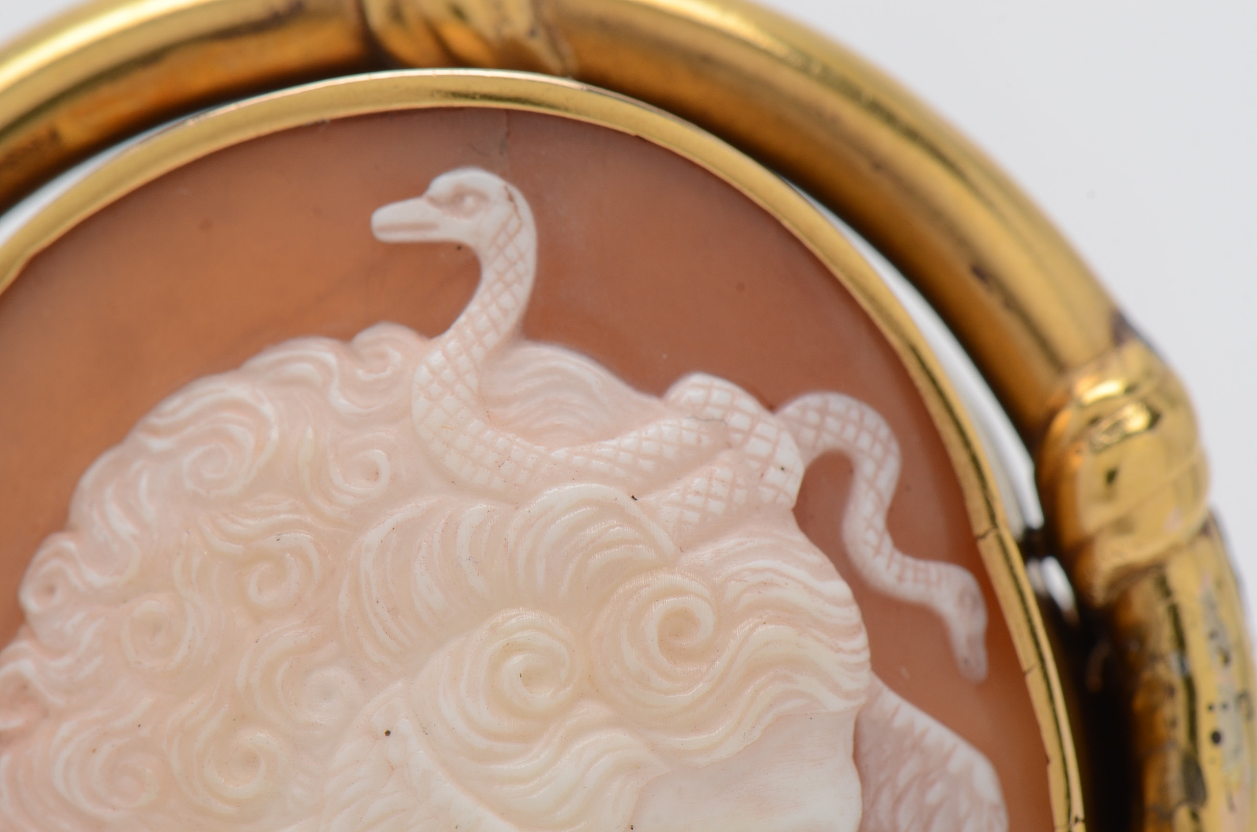 Victorian 14K Yellow Gold "Medusa" Cameo Brooch