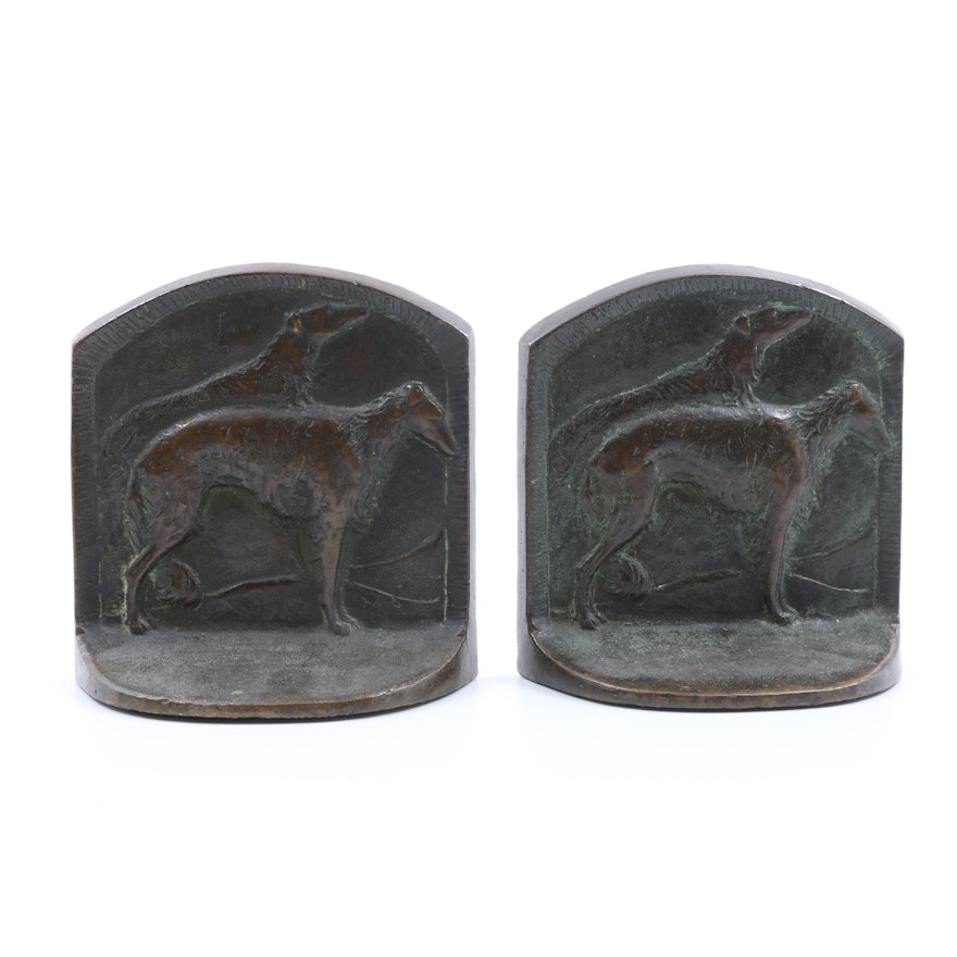 Pair of Vintage Solid Bronze Dog Bookends