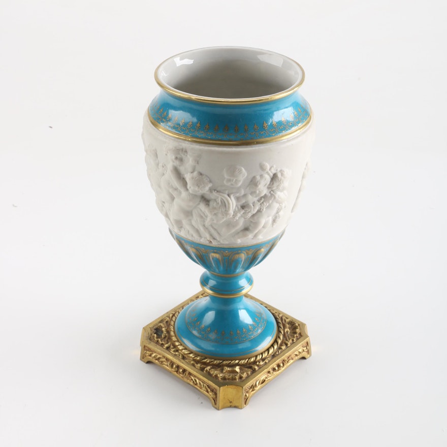 Capodimonte Style Bisque Porcelain Cherub Vase