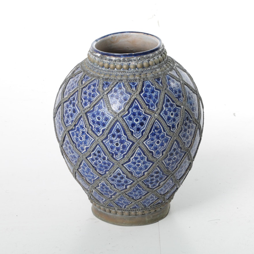 Moroccan Ceramic and Metal Urn