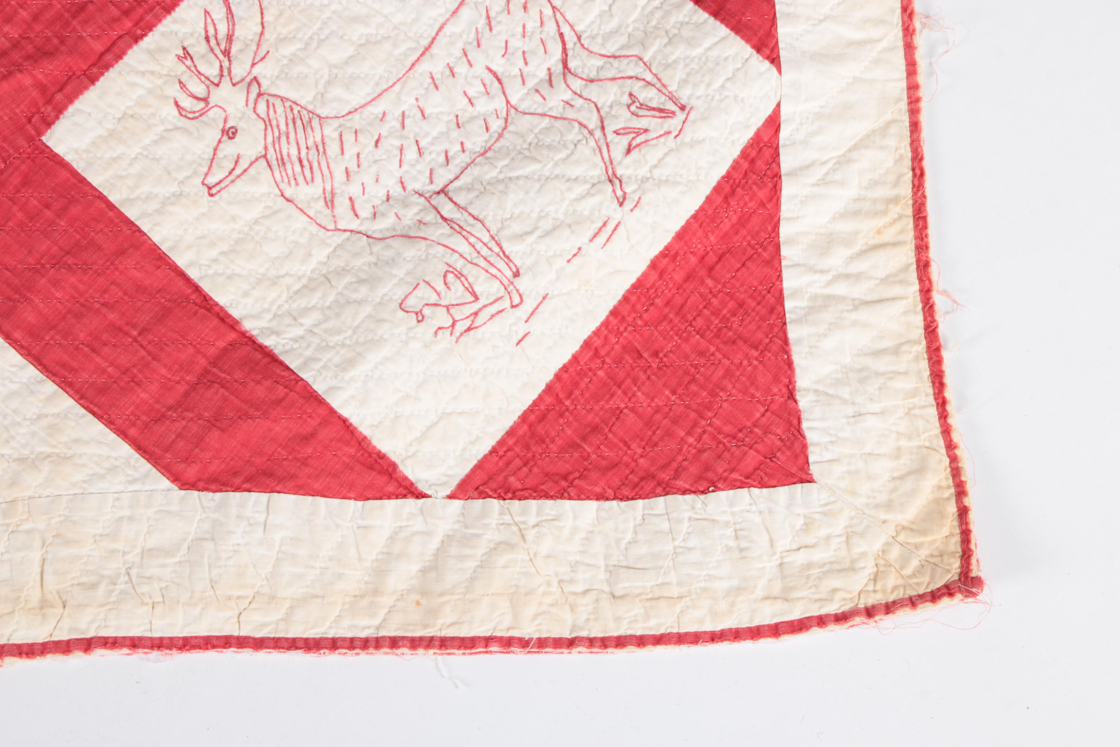 1895 Hand Sewn and Embroidered "Lattice" Quilt