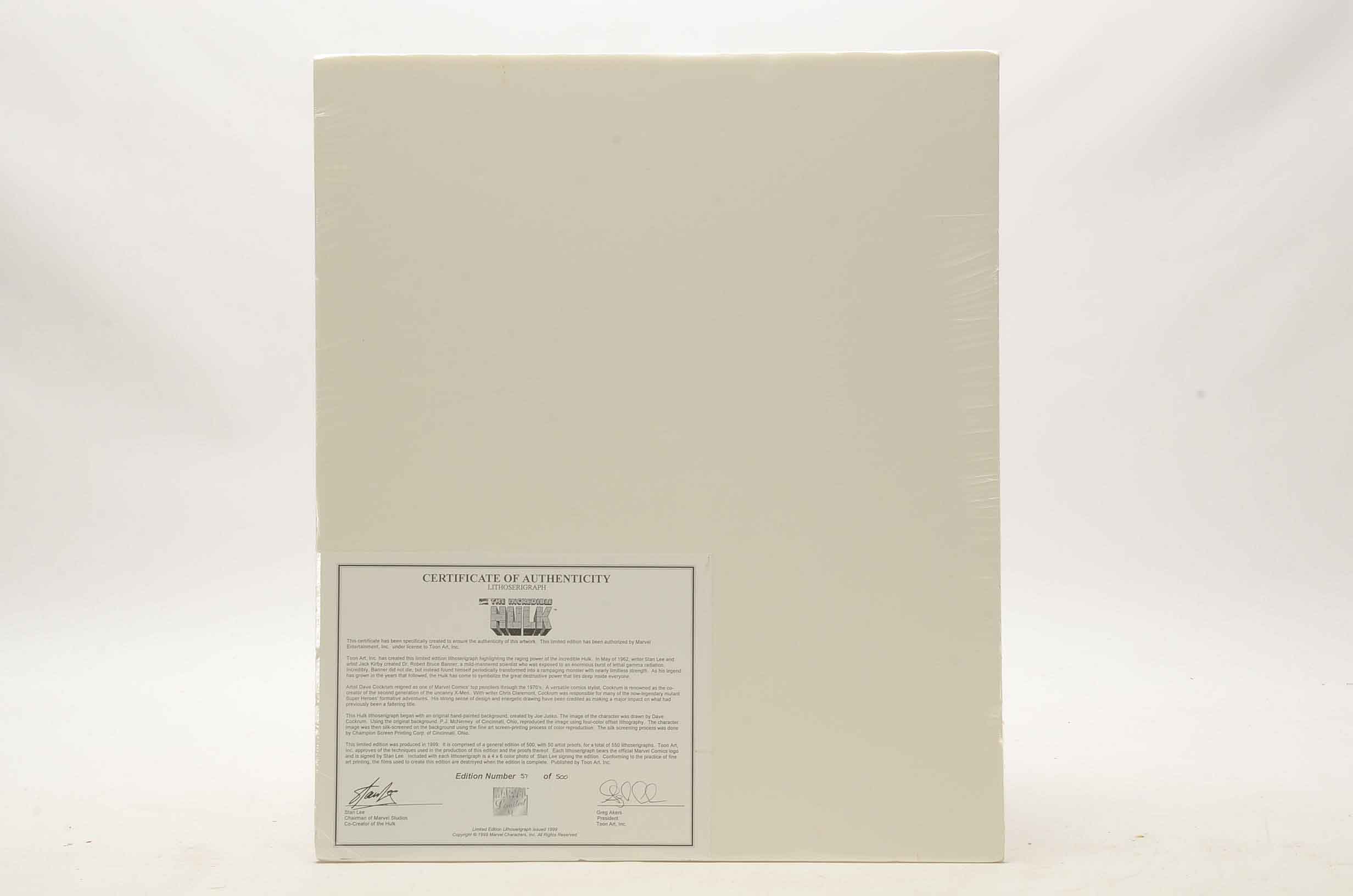 Stan Lee Signed Offsett Lithograph/Serigraph Print 'The Incredible Hulk'