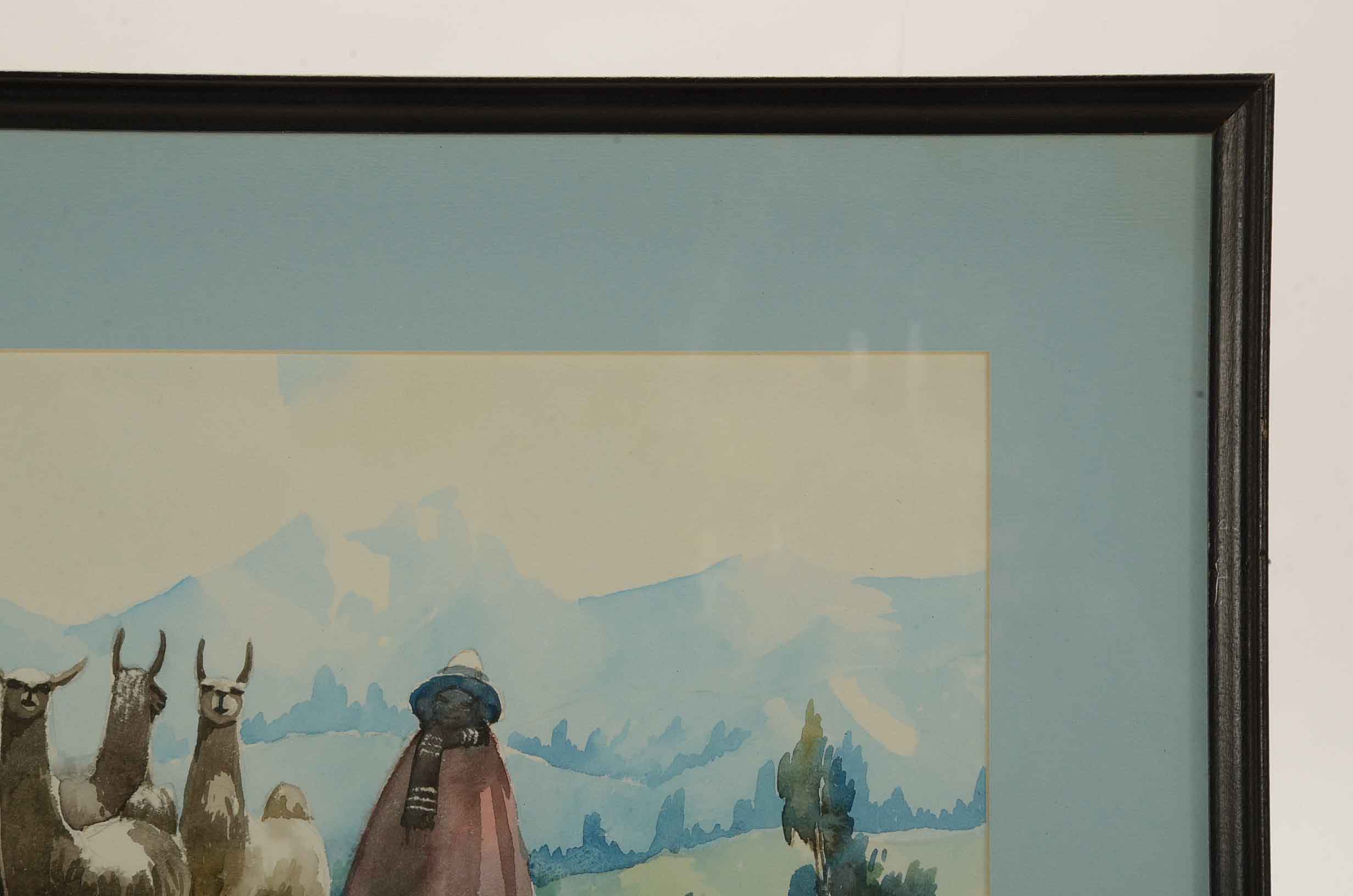 Santos Original Watercolor of a Peruvian Landscape